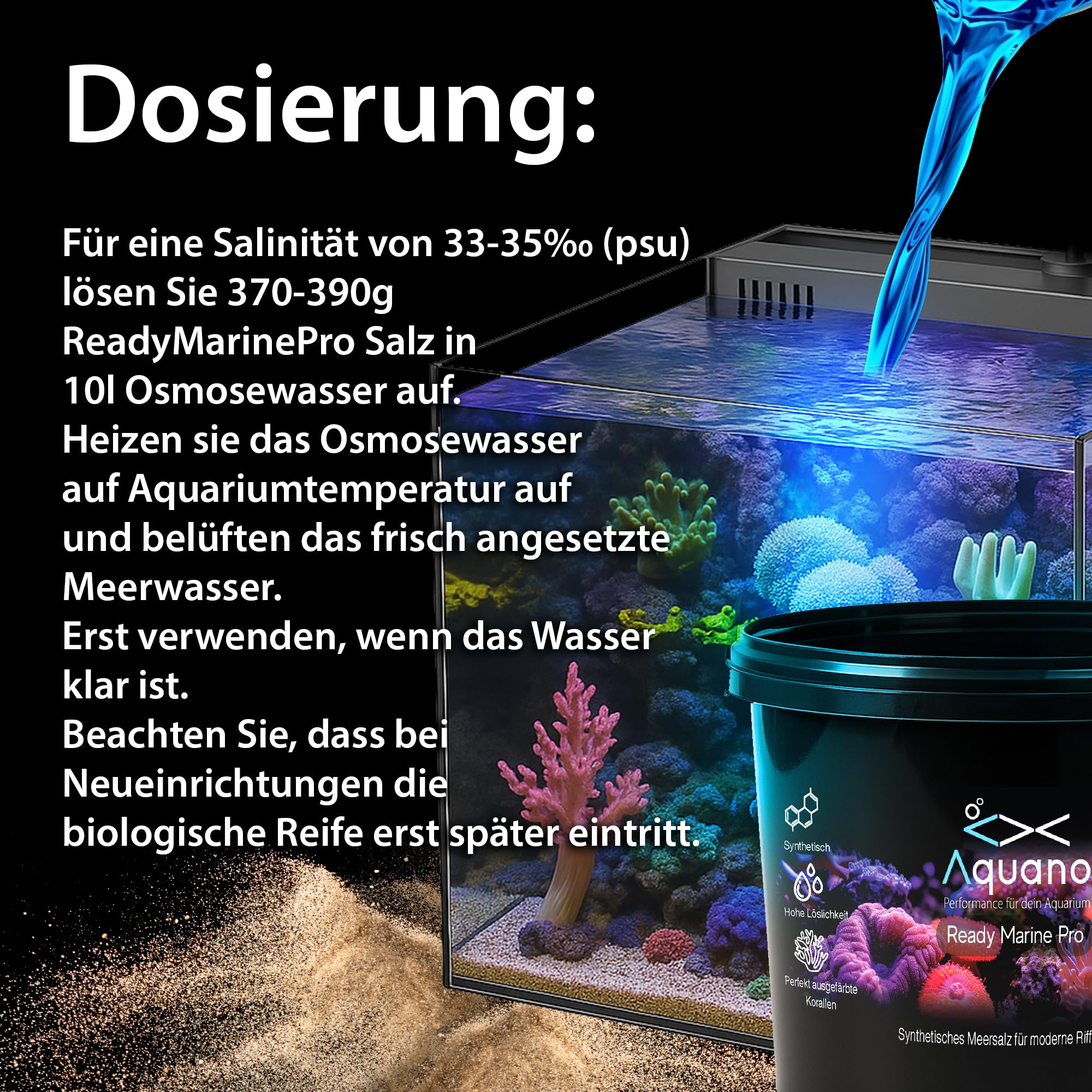 ReadyMarinePro Meersalz für Meerwasseraquarien – Hochwertiges Aquariensalz mit über 70 Spurenelementen & Vitaminen – Fördert Korallenwachstum & stabile Wasserwerte – Made in Germany
