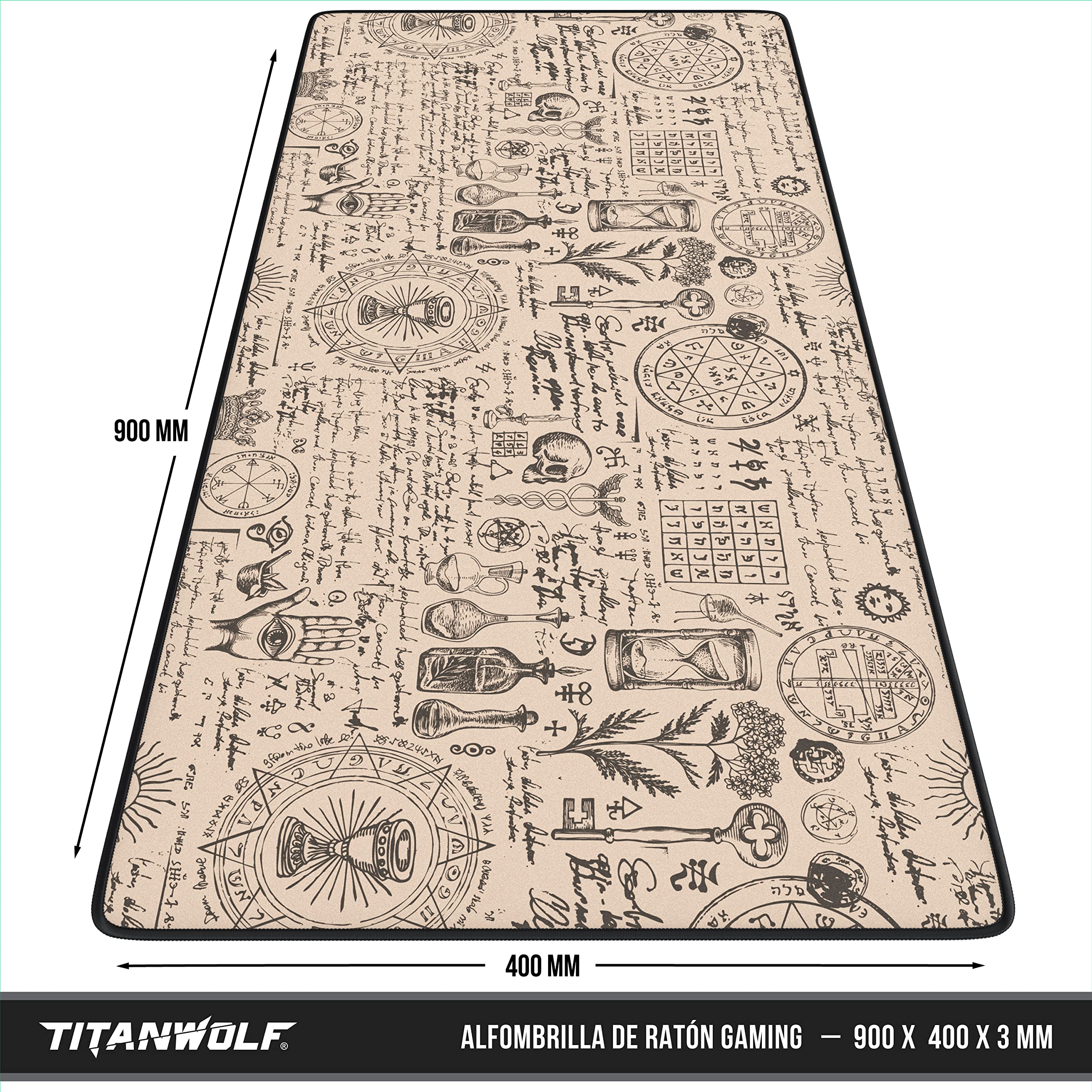 TITANWOLF – Alfombrilla Gaming XXL para ratón 900x400 Mouse Pad - Precisión y Velocidad - Parte Inferior de Goma para una sujeción Estable - Antideslizante, Resistente al Agua – Motivo Alchemy
