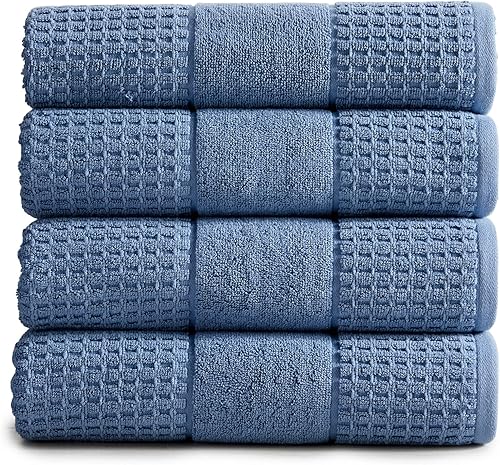 Juego de toallas de baño de lujo 100% algodón, súper suaves, de secado rápido y altamente absorbentes, texturizadas de gofre, 550 GSM, incluye 4