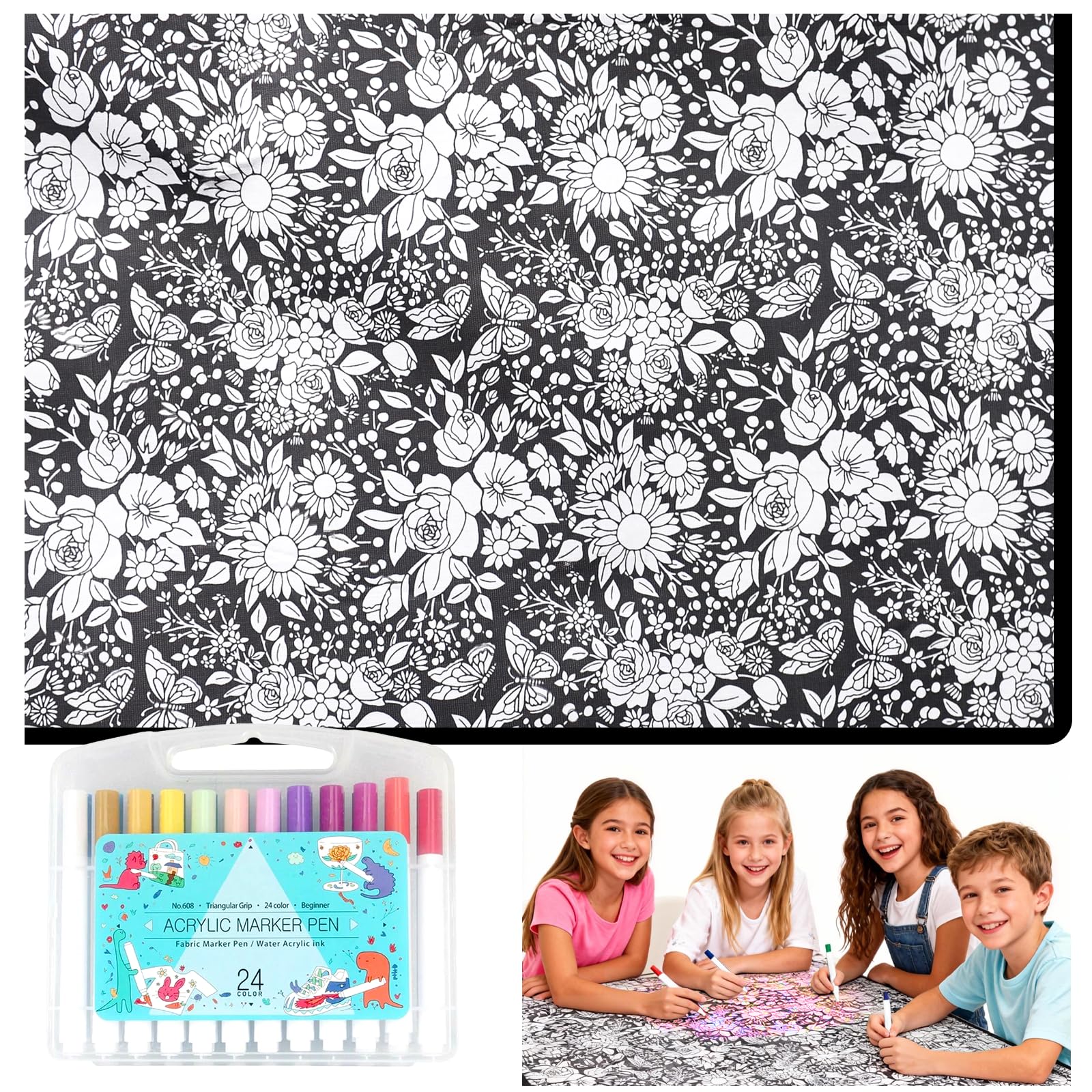 DIY Maldecke 50*60 Inch, Wiederverwendbare Painting Blanket Coloring Blanket mit 24 Farben Pinsel Persönliche Einzelstück zum Selbstgestalten für Erwachsene Kreative Personalisierte Geburtsta
