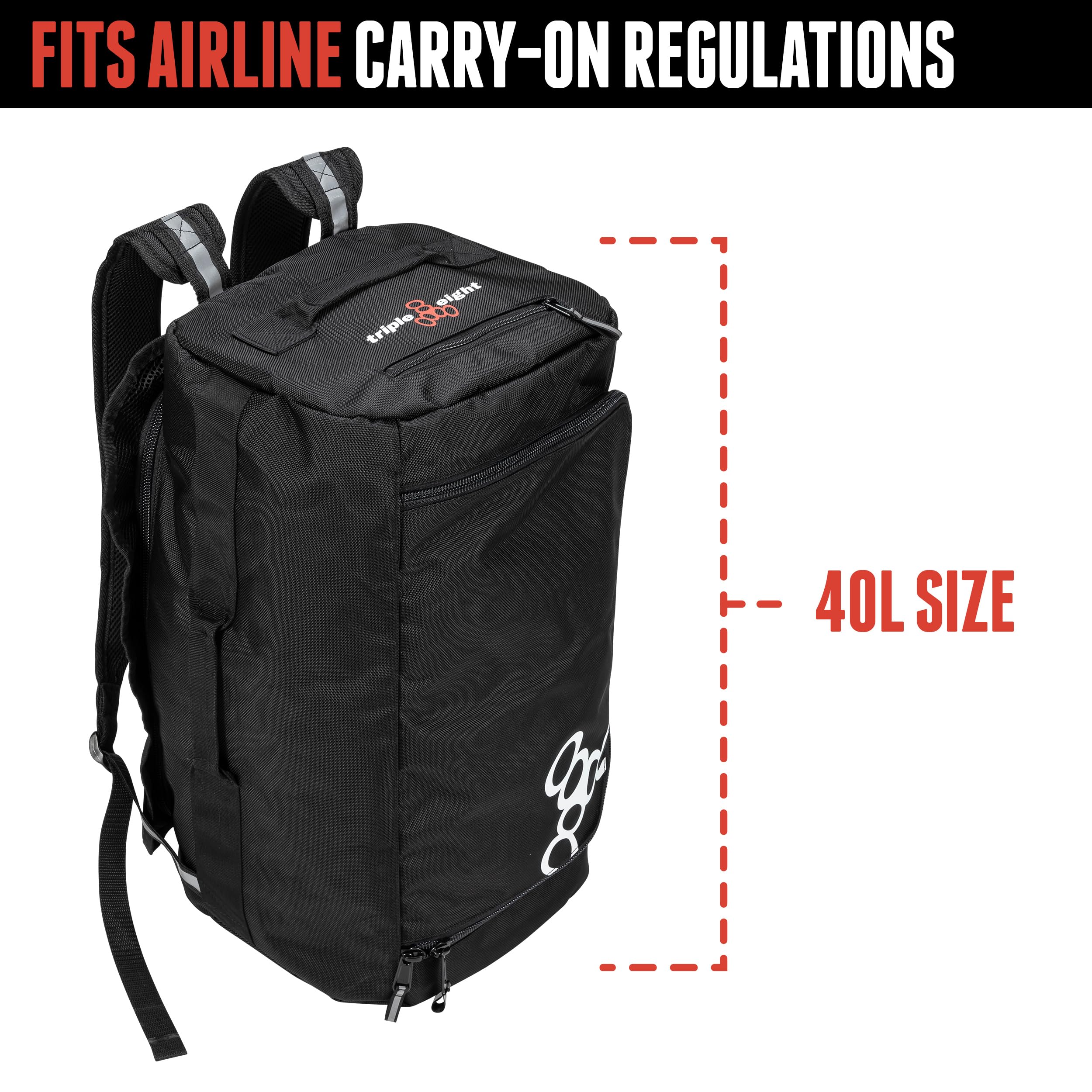 Triple Eight 40L GEAR40 Duffelpack, Schwarz - Mehrzweck-Ausrüstungstasche für Skateboarden, Rollschuhlaufen und andere Actionsportarten