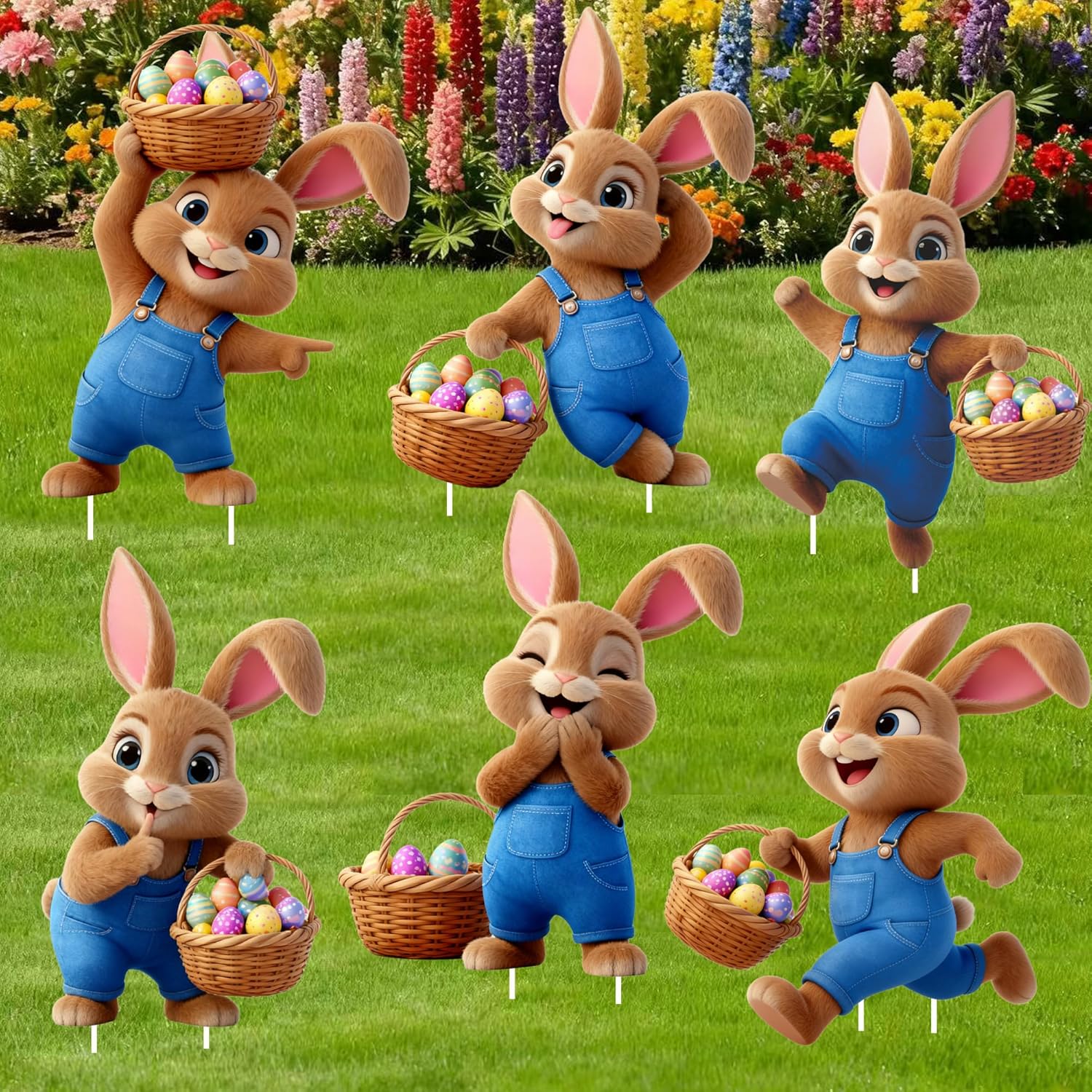 6 PCS Easter Bunny Yard Signs Decorations,Easter Decorations Outdoor with Stakes,Durable Lawn Signs for Garden, Spring Home Decor