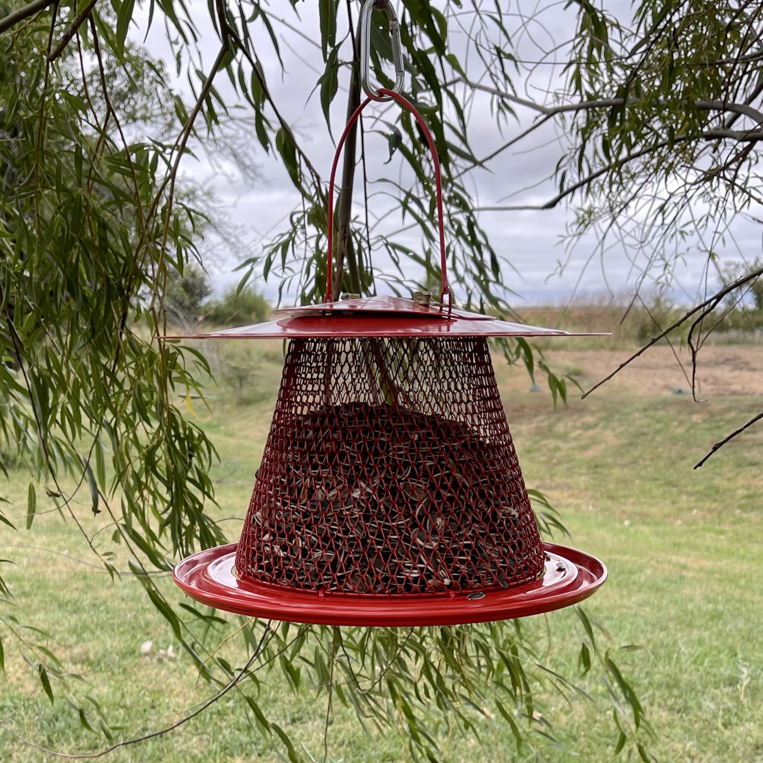 Comedero plegable de malla metálica para pájaros, comedero de pájaros cardenal rojo con capacidad para 12 tazas de semillas de girasol