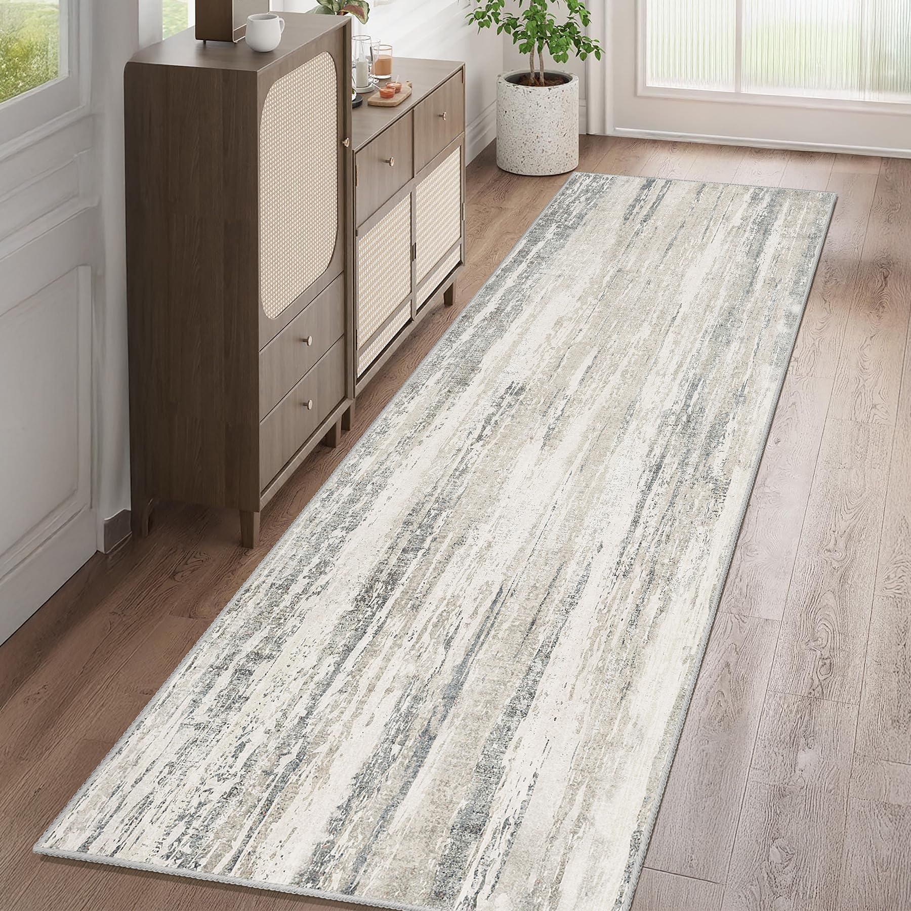 MUJOO Washable Runner Rug 2x8,Modern Abstract Area Rugs for Kitchen Hallways Bedroom Bedside Bathroom Laundry,Non Slip Throw Carpet Long Mat Indoor,