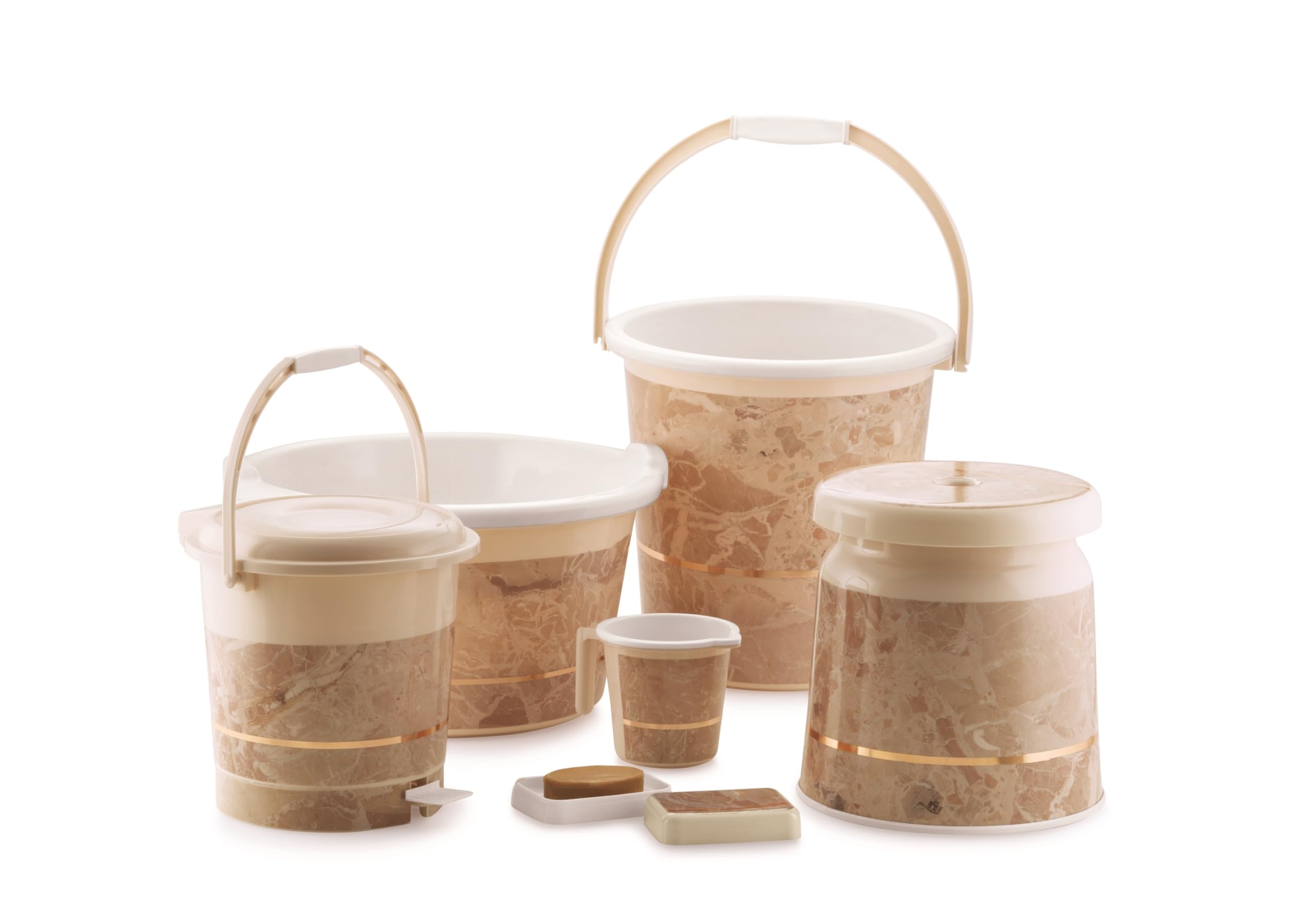 Nabhya Orry 6 Pc Luxurious Complete Bathroom Set & Accessory for Home, Kitchen & Bathroom Set Includes 20 L Bucket, 18 L Tub, Big Stool, Dustbin, and More with Granite Finish (Beige)-image-29