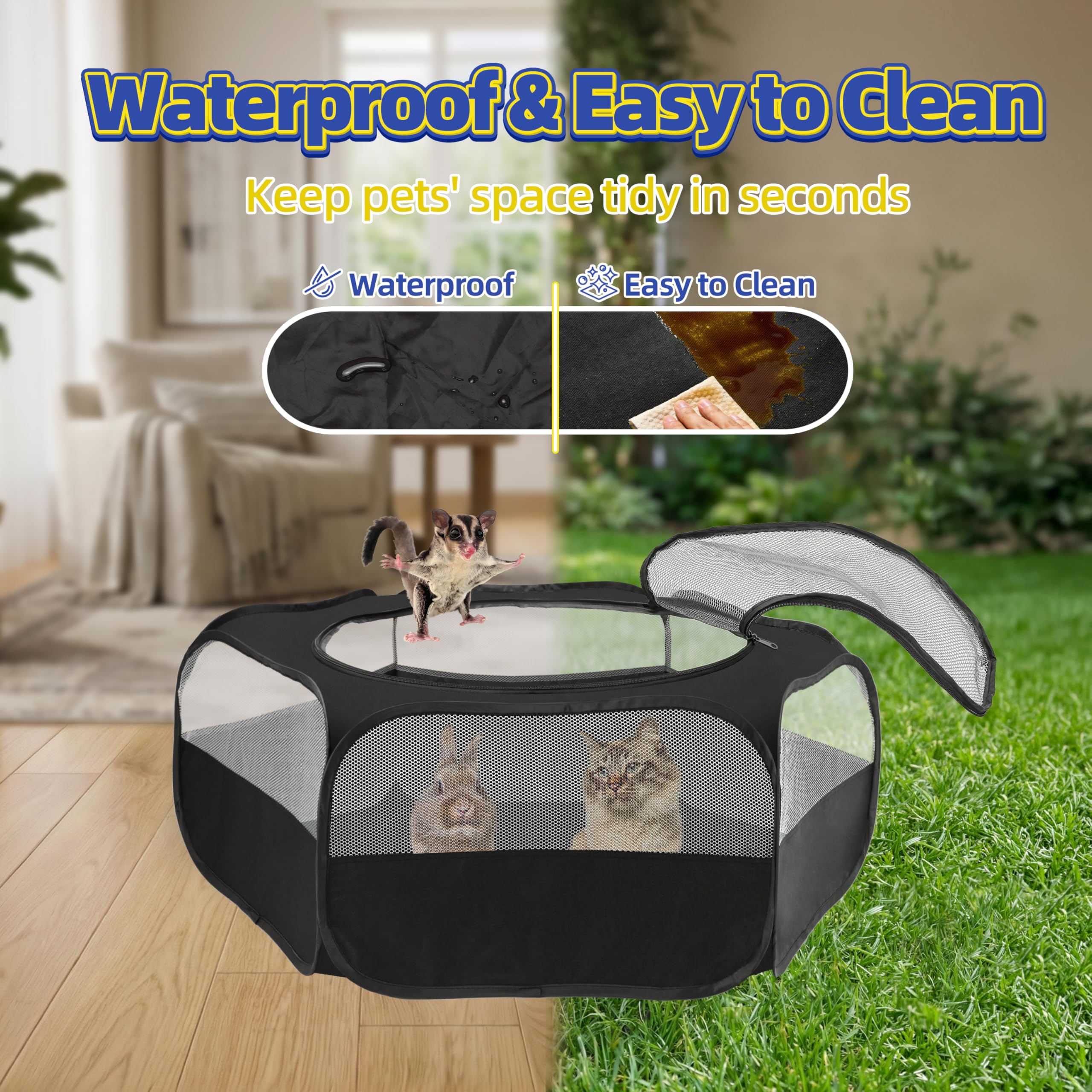 Tente de jeu robuste pour petits animaux : fond imperméable et housse en maille pour poulet, couveuse, lapin, chaton, cochon d'Inde, rat, hamster, chinchilla, hérisson, furet pliable pour