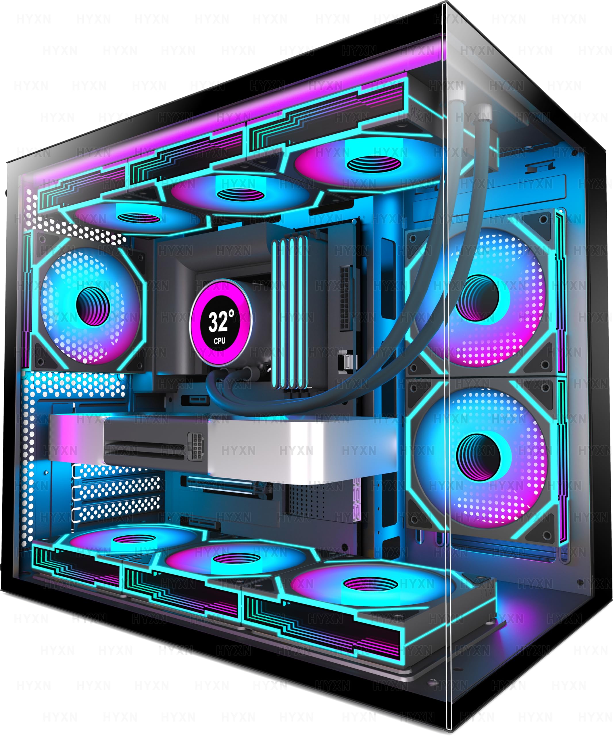 H3 ATX PC Case - Pre-Installed with 6 Infinity Mirror PWM ARGB Fans - Compact Dual Cavity Mid-Tower Gaming PC Case,360mm Radiator Support - with Type-C 3.2 (Black)