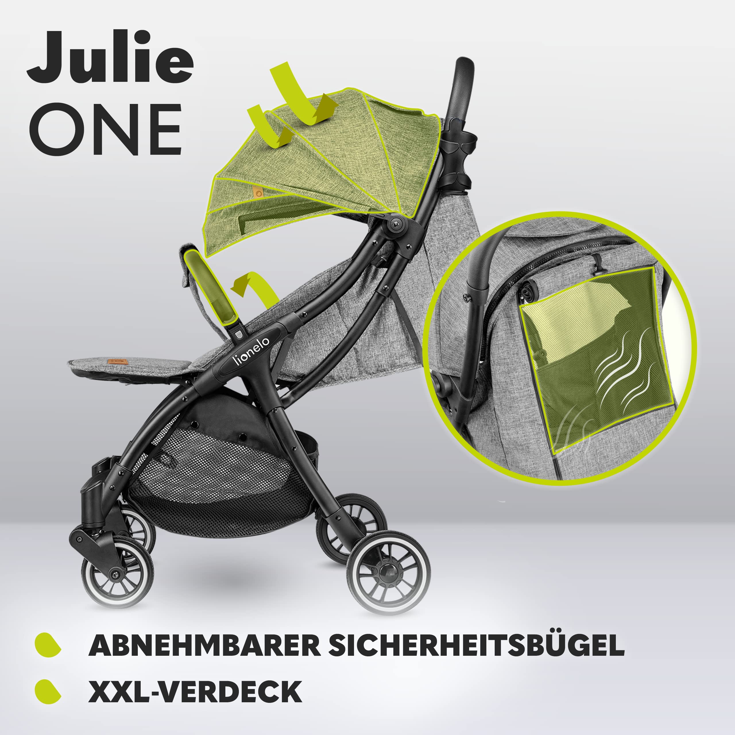 LIONELO Julie One Buggy Kinderwagen bis 22 kg, zusammenklappbar, verstellbare Rückenlehne und Fußstütze