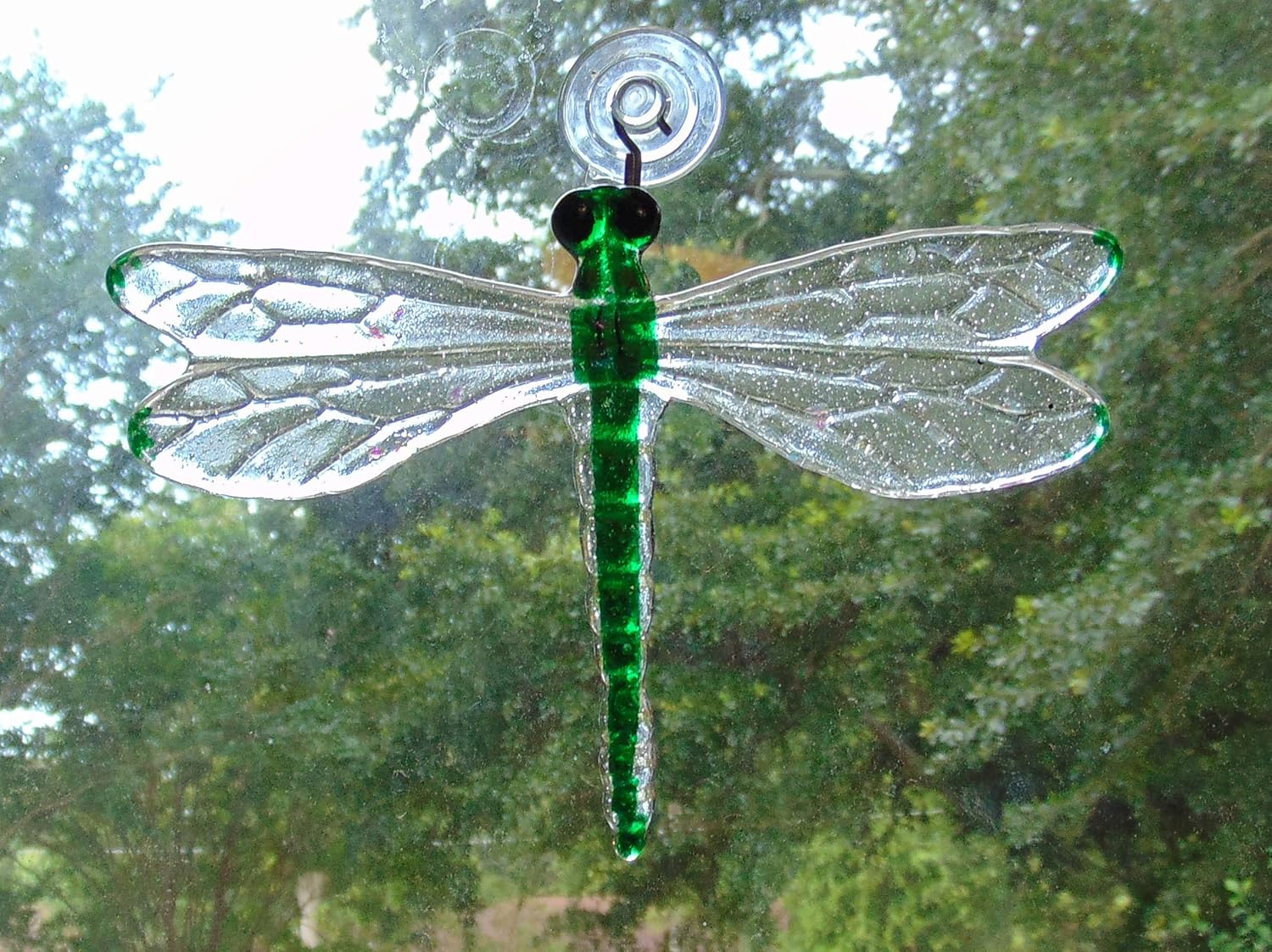 Handmade Green Dragonfly Fused Glass Extra Large Garden or Wall Decor