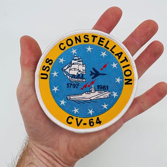 CV-64 USS Constellation Patch 4 Inch Embroidered Ship Crest Hook and Loop Backing Navy Aviation Collectible Veteran Owned Business