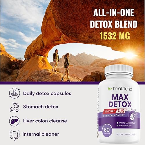 Miniatura 4 de Max Detox Supplement, Advanced Gut Cleanse Detox para mujeres y hombres con psyllium, chlorella, hierba hisopo y papaya, con complejo Acai -