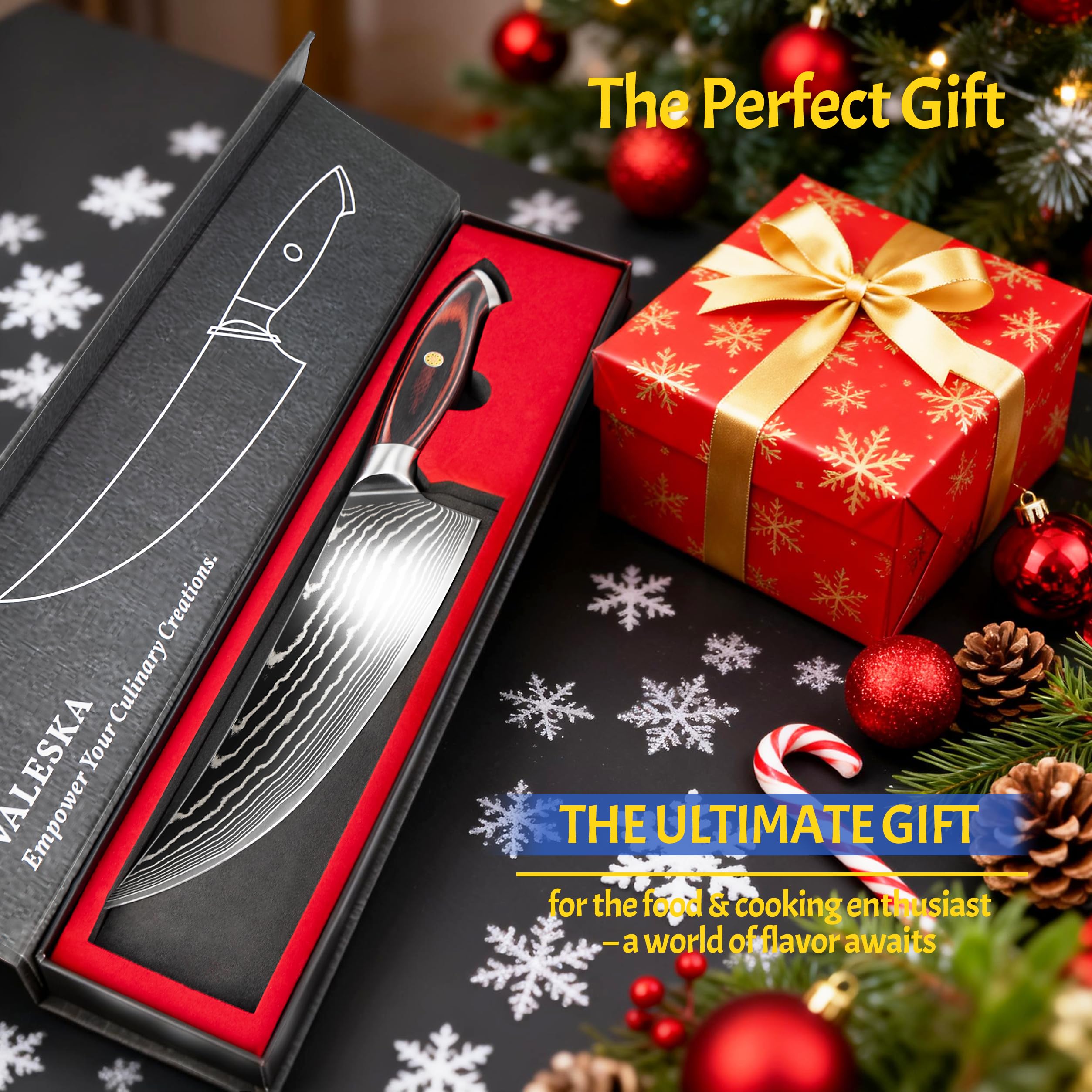 VALESKA 8 Inch Japanese Damascus Chef Knife, VG10 High Carbon Stainless Steel Kitchen Knife with wooden Handle, 15 Degree Edge Razor-Sharp, Gift Box for Family & Friend and Restaurant — Amazon image 8