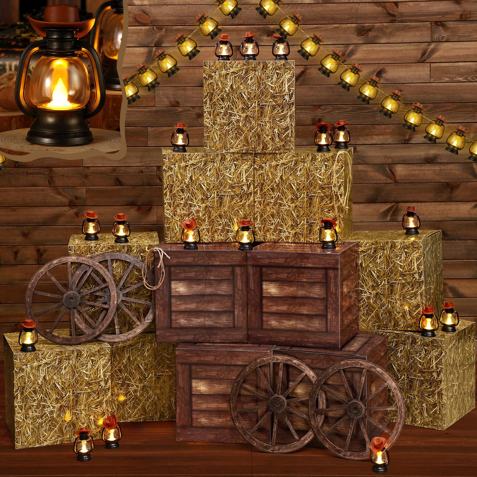 48 Pcs Cowboy Hat Mini Lanterns With LED Candles - Western Party Decor