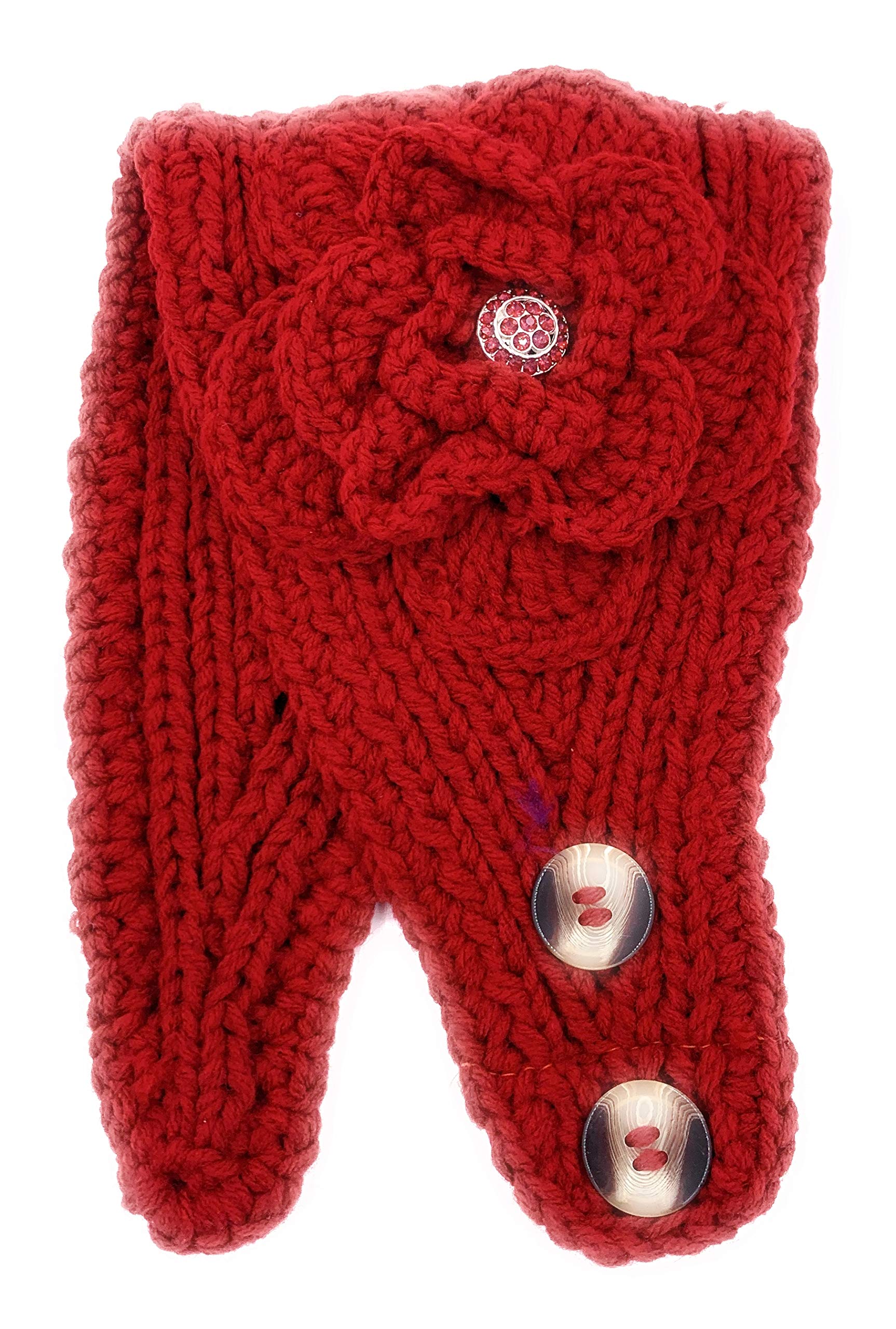 Adjustable Knitted Headband & Neck Warmer (Red 3)