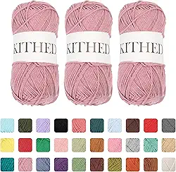 Fio de malha de algodão, 293 ml, pacote com 3 - fios de tricô e crochê para iniciantes - Cor única (23 glicínias)