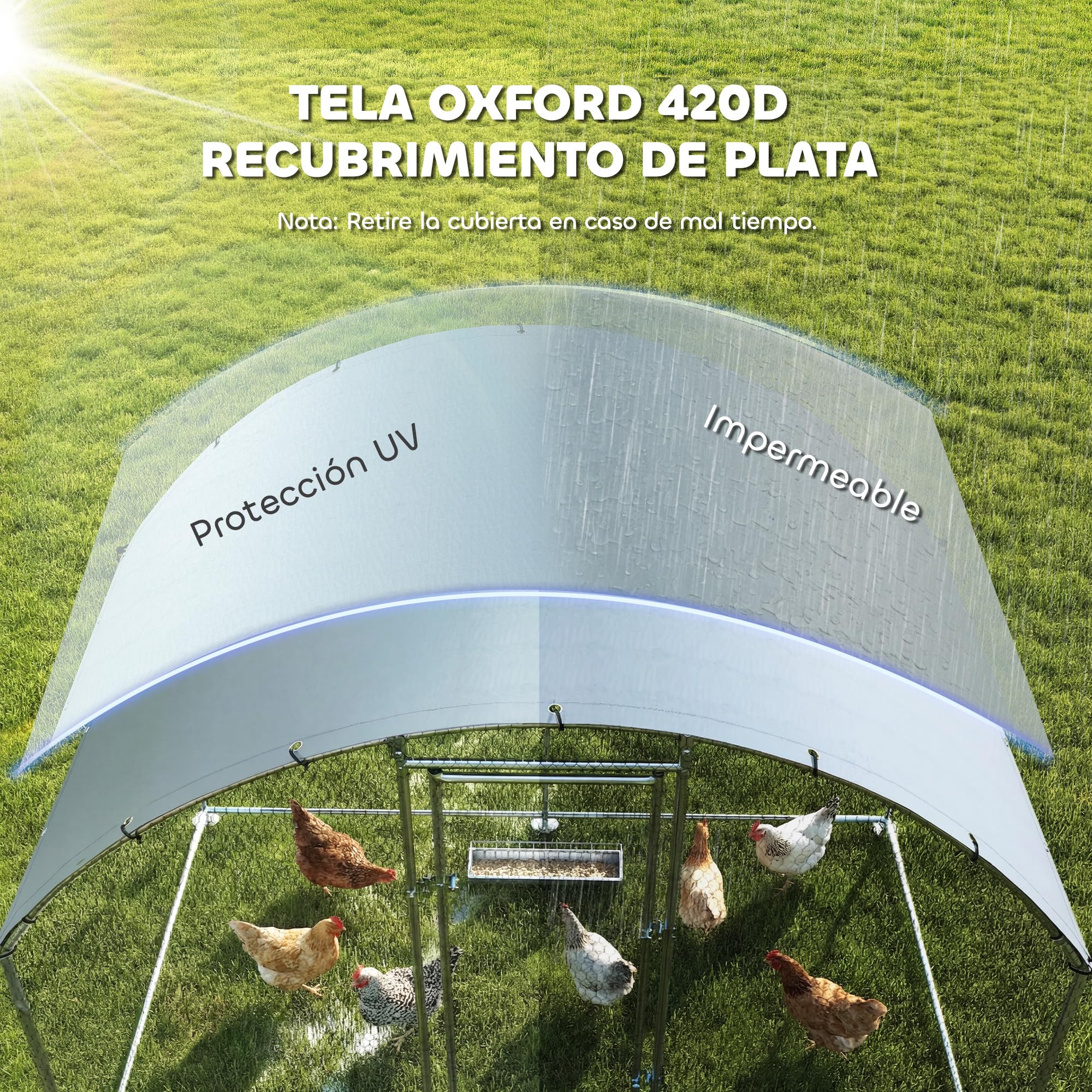 PawHut Gallinero Exterior 2,8x1,7x1,9 m 4,7 m² Acero Galvanizado Anti-UV Impermeable Jaula 5-8 Gallinas