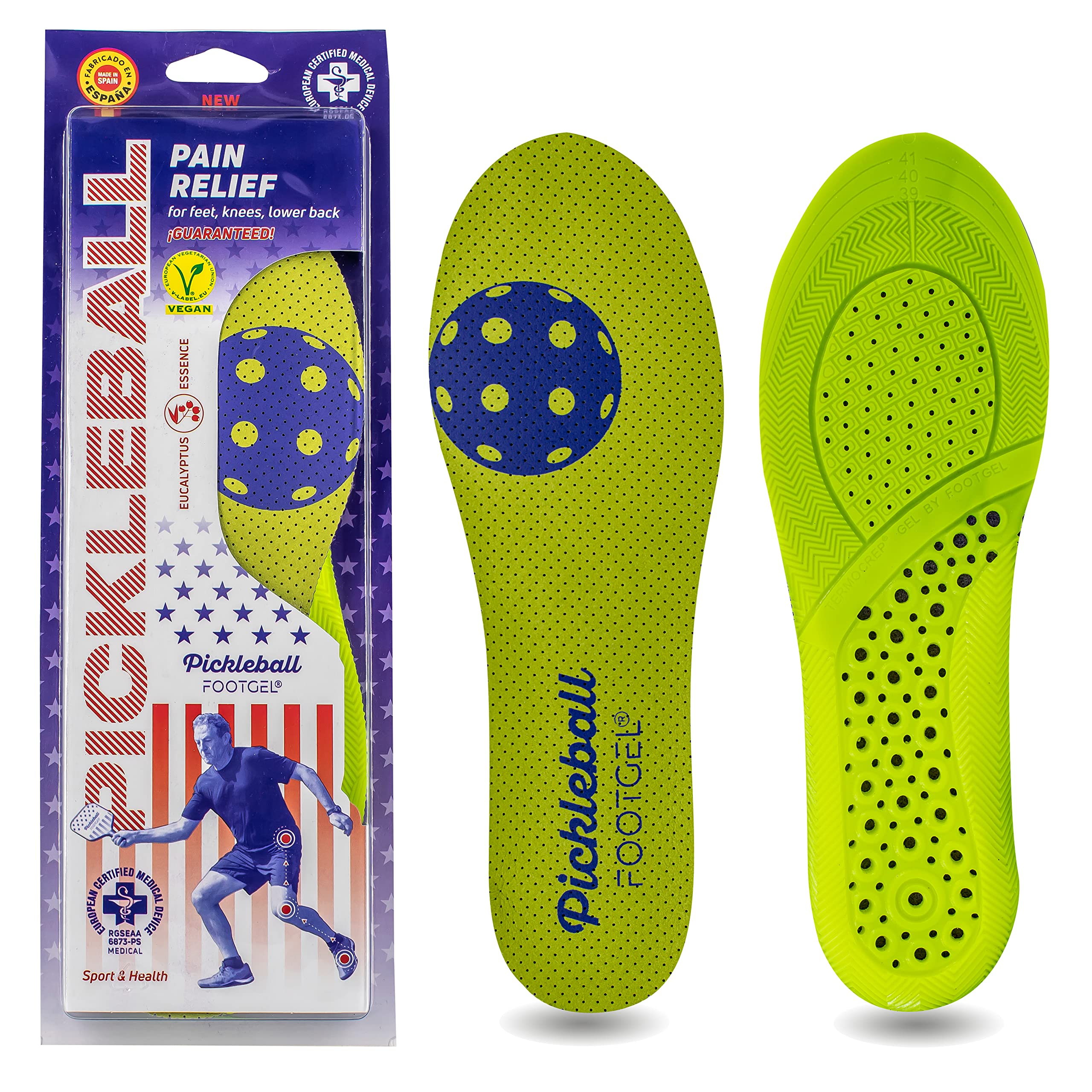 Plantillas Deportivas Pickleball | Plantillas Gel Deportivas Hombre/Mujer Transpirables, Cómodas | Estabilizadoras, Previenen Lesiones, Dolores en Pies, Rodillas y Lumbares | Tallas 43 a 47