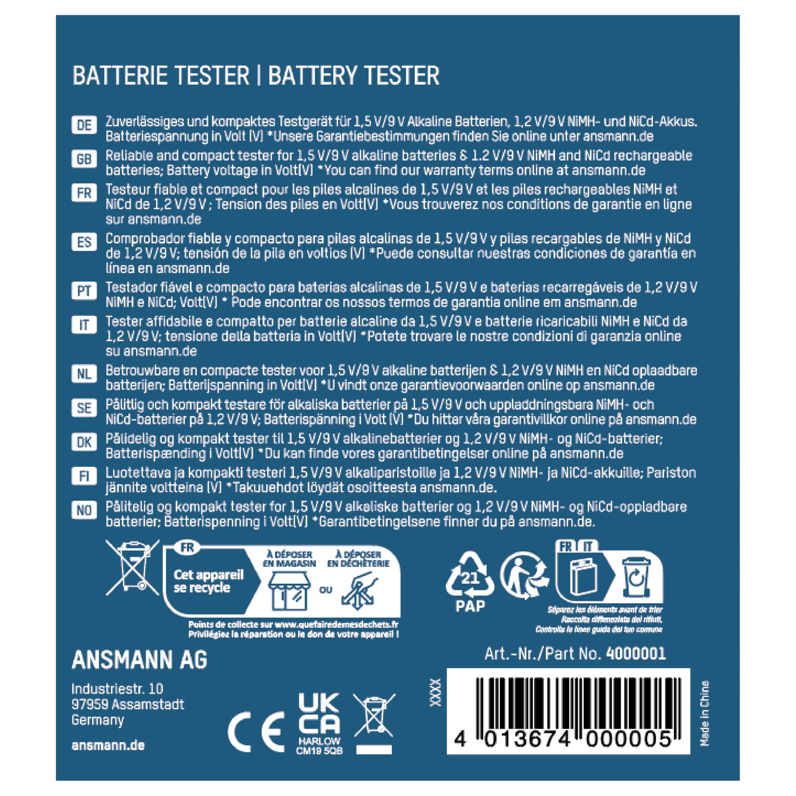 Ansmann 4000001 Pocket Size Battery Tester