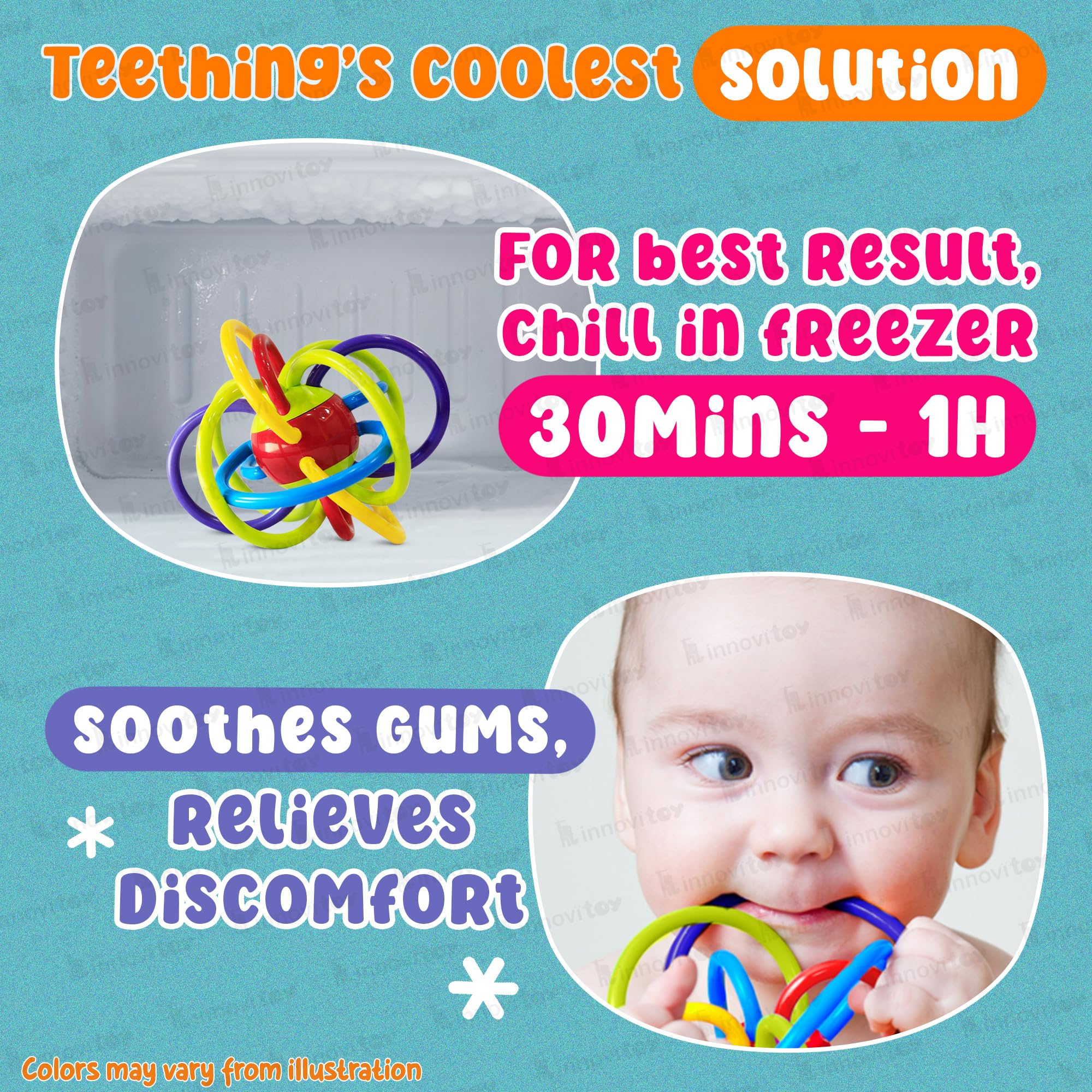 innovitoy Abs Plastic Loopitoy Teethers For 3 To 6 Months Bpa Free | 100% Safe & Non-Toxic Baby Teethers 6-12 Months | Multi-Colored | Bpa Free Baby Teething Toys | Chewing Toys For Babies, Infant 1