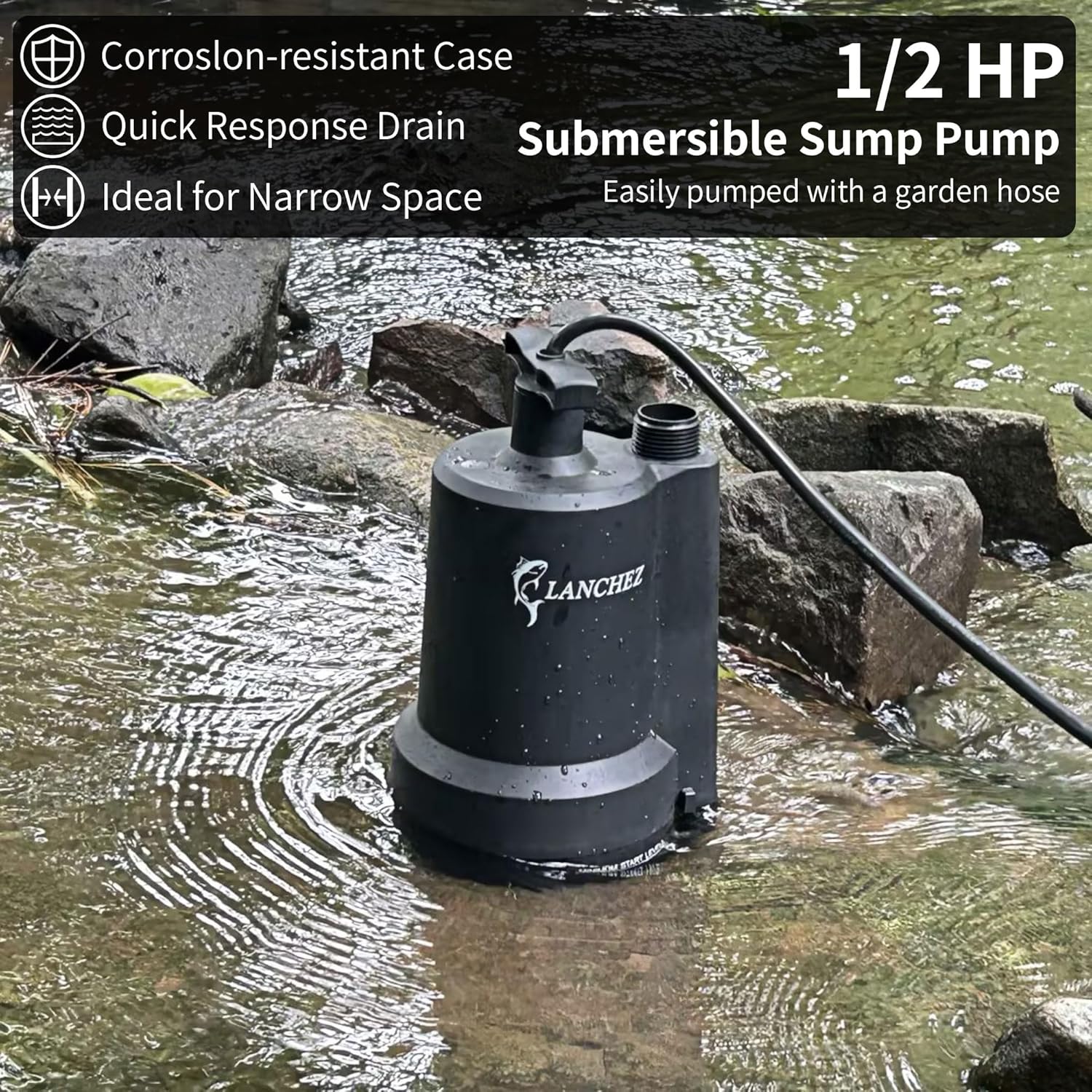 LANCHEZ sump pump submerged in water