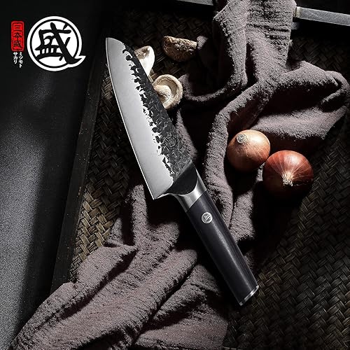 Miniatura 7 de MITSUMOTO SAKARI 7 inch Japanese Santoku Knife Chef Knife, 3 Layer Hand Forged Cooking Chef's Knives, Super Sharp Meat Cleaver Kitchen Knife