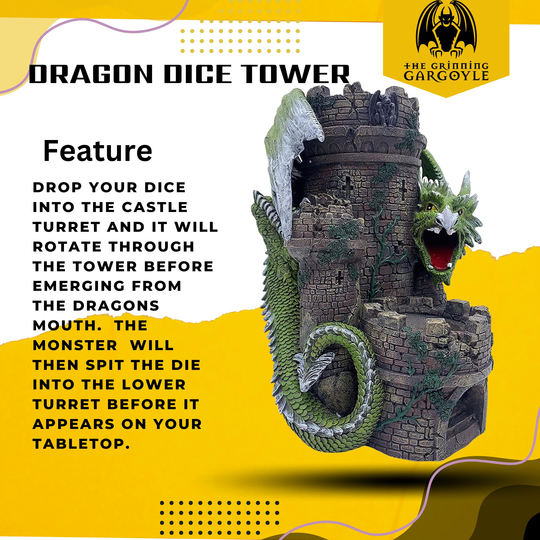 Grinning Gargoyle Green Dragon Keep DnD Dice Tower, Amazing Hand Painted 26cm Resin Dice Roller - Image 3