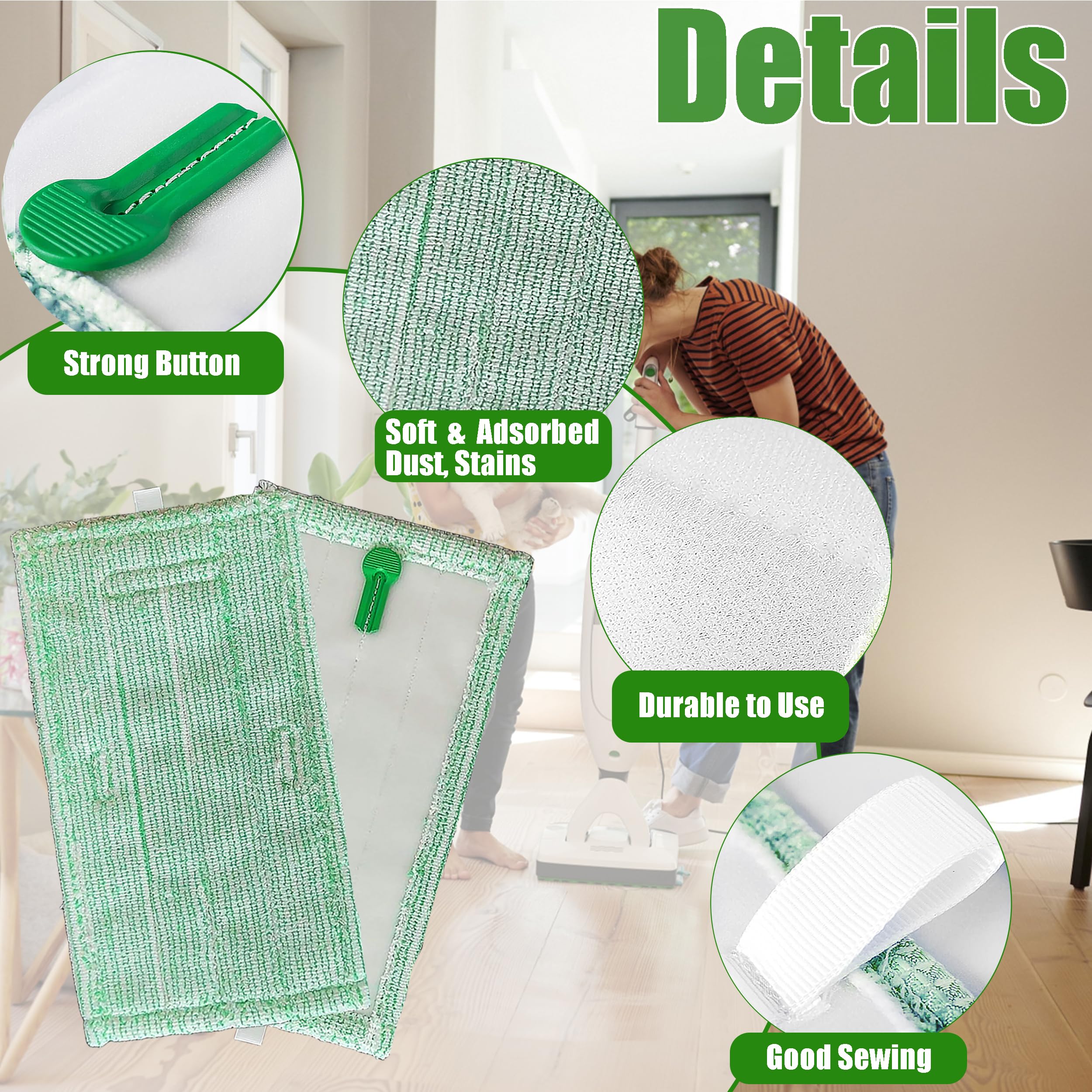 Panni Pulilava per Folletto SP600 SP600S Panno Lavapavimento in Microfibra Morbido adatto Parquet - Verde 6pcs
