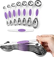 Vista 42 de Spring Chef Juego de 8 cucharas medidoras magnéticas de acero inoxidable morado con nivelador, cucharadita de metal de doble cara y cucharada