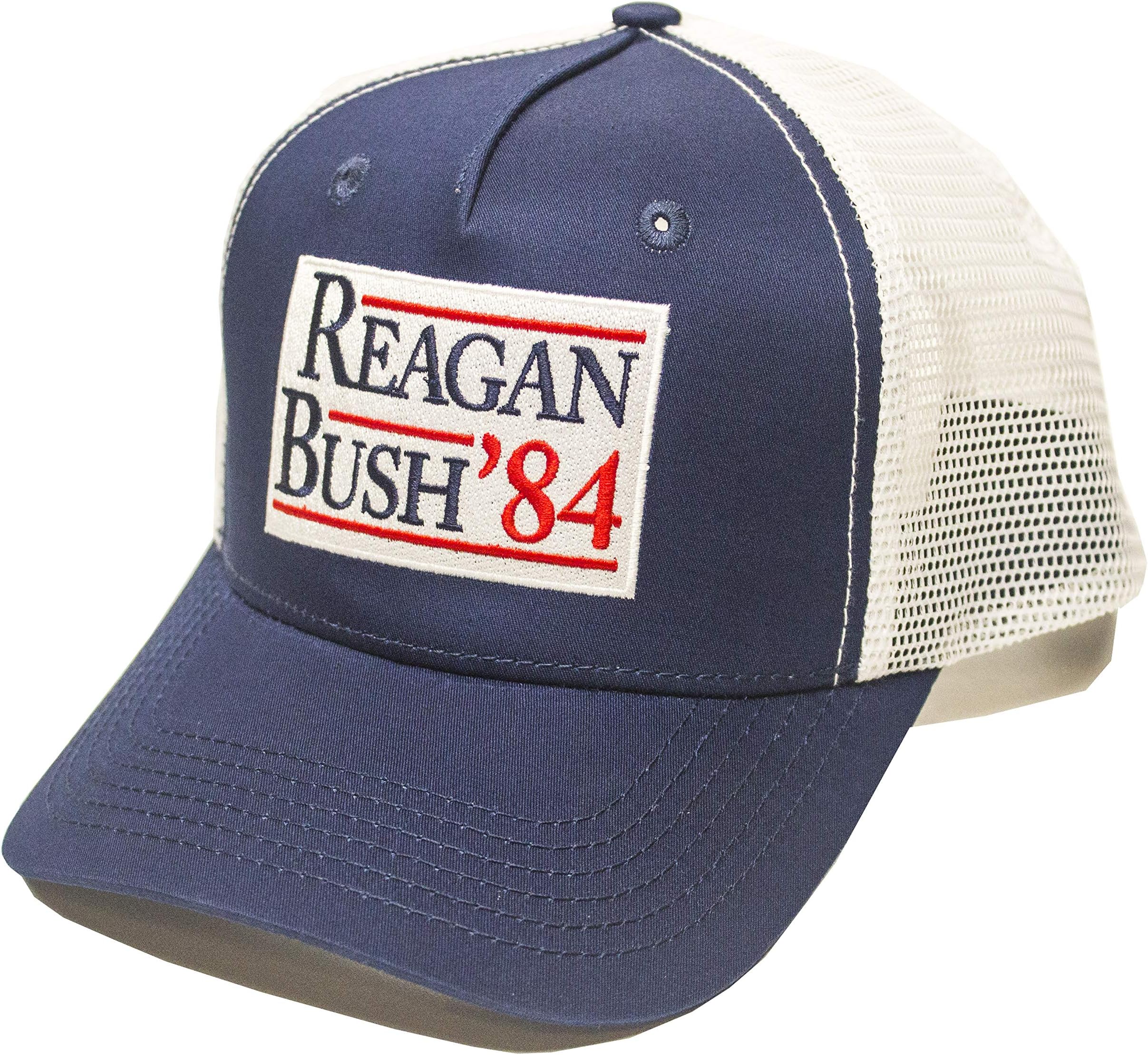 Reagan Bush ââ‚¬â„¢84 Campaign Adult Trucker Hat Snapback, Navy Blue with Embroidered Patch