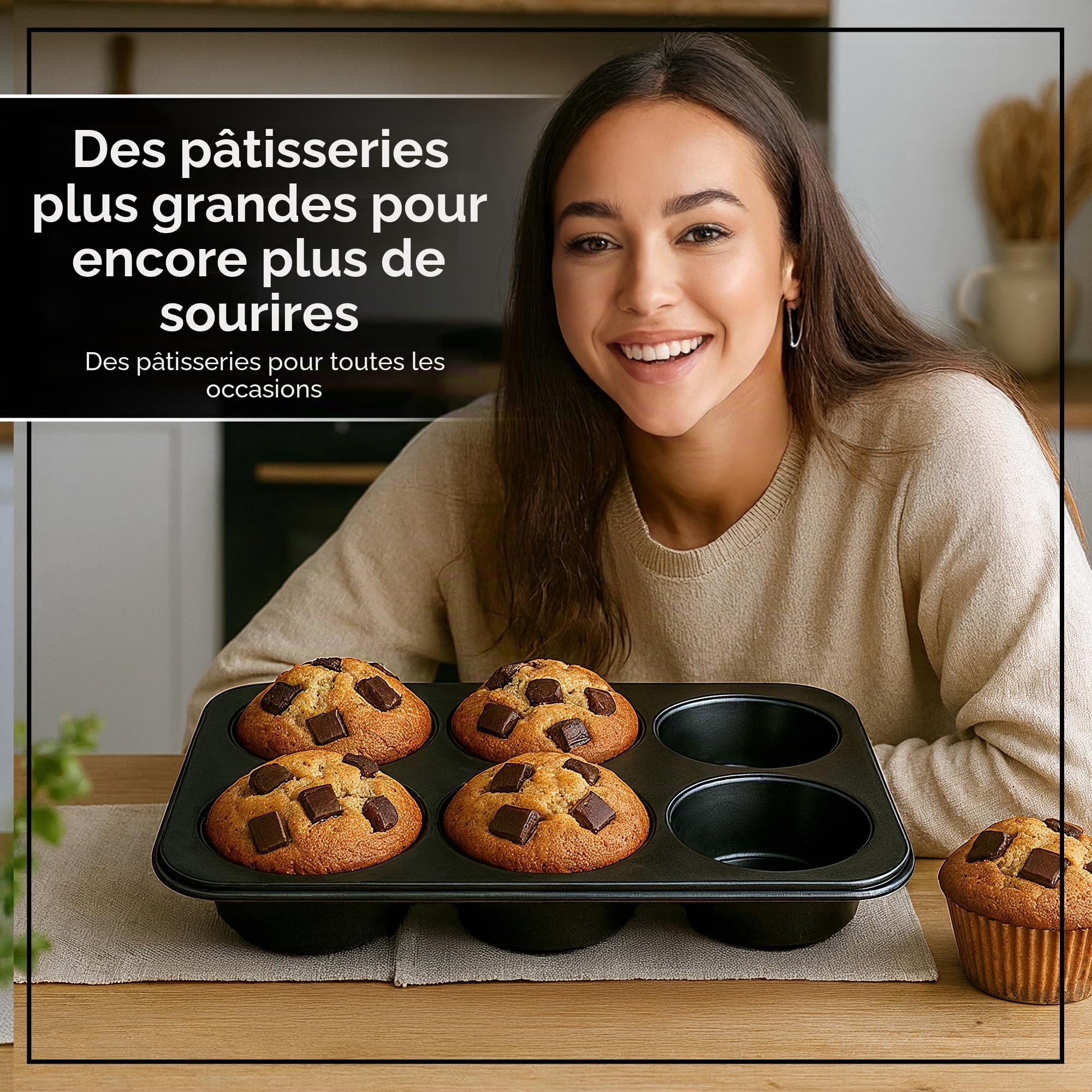 Wrenbury Lot de 2 moules à muffins géants - Anti-adhésifs - Sans PTFE - Passe au four à 230 °C