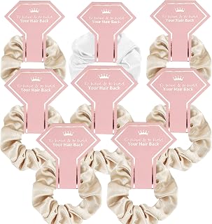 8 PACK Bridesmaid Proposal Gifts Scrunchies Hair Ties Bachelorette Party Favors Gift for Bridal Wedding -To Have and To Hold Your Back (Beige & White)