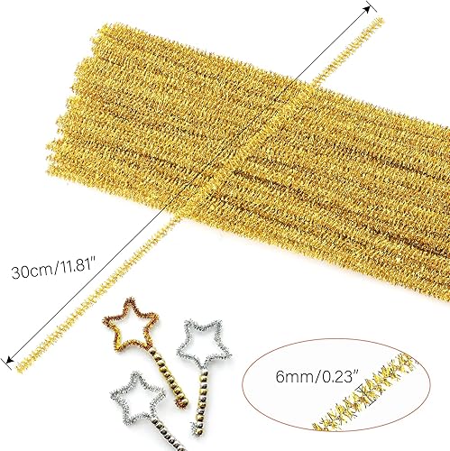 Miniatura 2 de Limpiadores de pipas con purpurina para manualidades, 200 limpiadores de pipas dorados con purpurina, para Navidad, 0.23 x 12 pulgadas de largo,