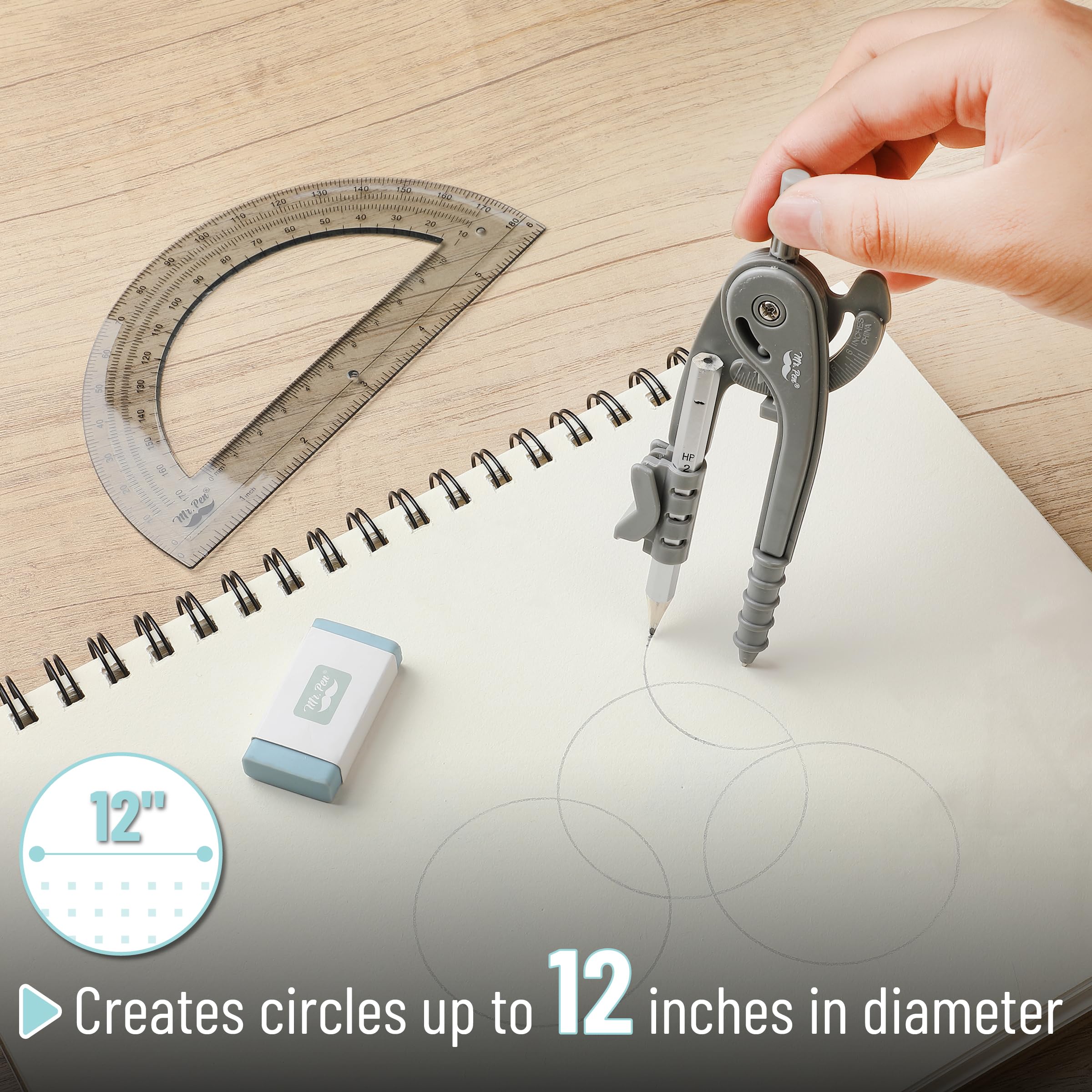 Mr. Pen- Compass and Protractor Set, Shuttle Grey, Compass Geometry Tool, Protractor and Compass Set, Compass Drawing Tool - Image 3