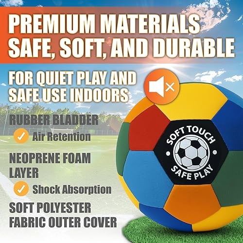 Miniatura 6 de Balón de fútbol interior tamaño 4  Pelota suave silenciosa con 2 calcetines antideslizantes y bomba  Pelota interior segura para pisos de madera