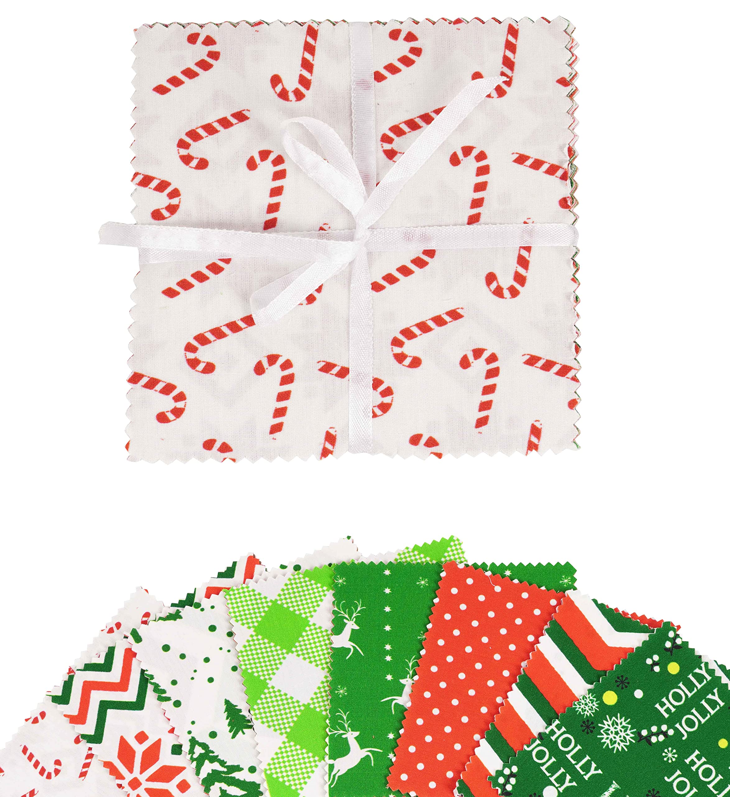 Soimoi Christmas Print Precut 5-inch Cotton Fabric Quilting Squares Charm Pack DIY Patchwork Sewing Craft- Red & Green