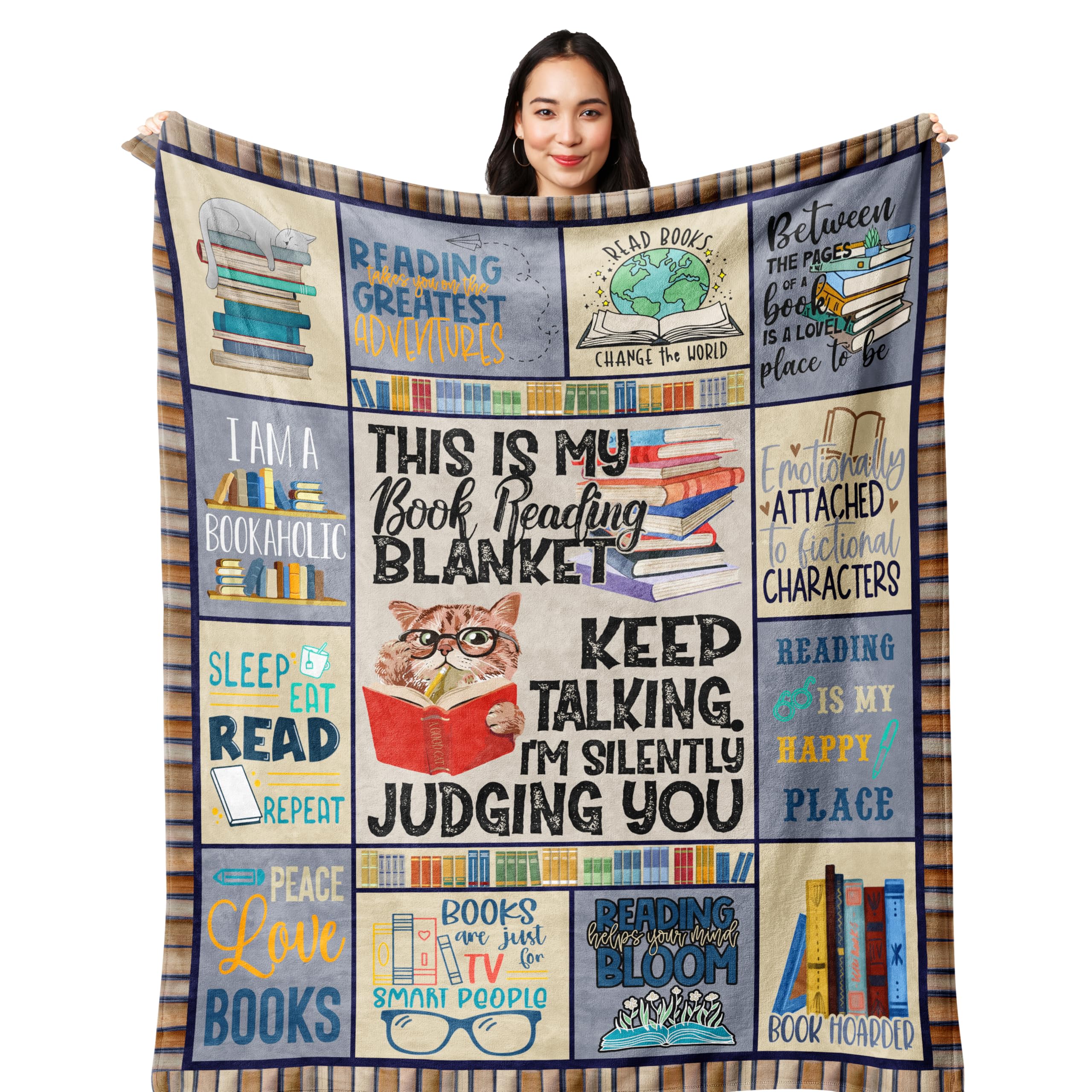 POQUSH Book Lovers Gifts for Women for Readers, Librarian Book Club Bookworm Reading Literary Gift for Bookish Blanket 60x50in