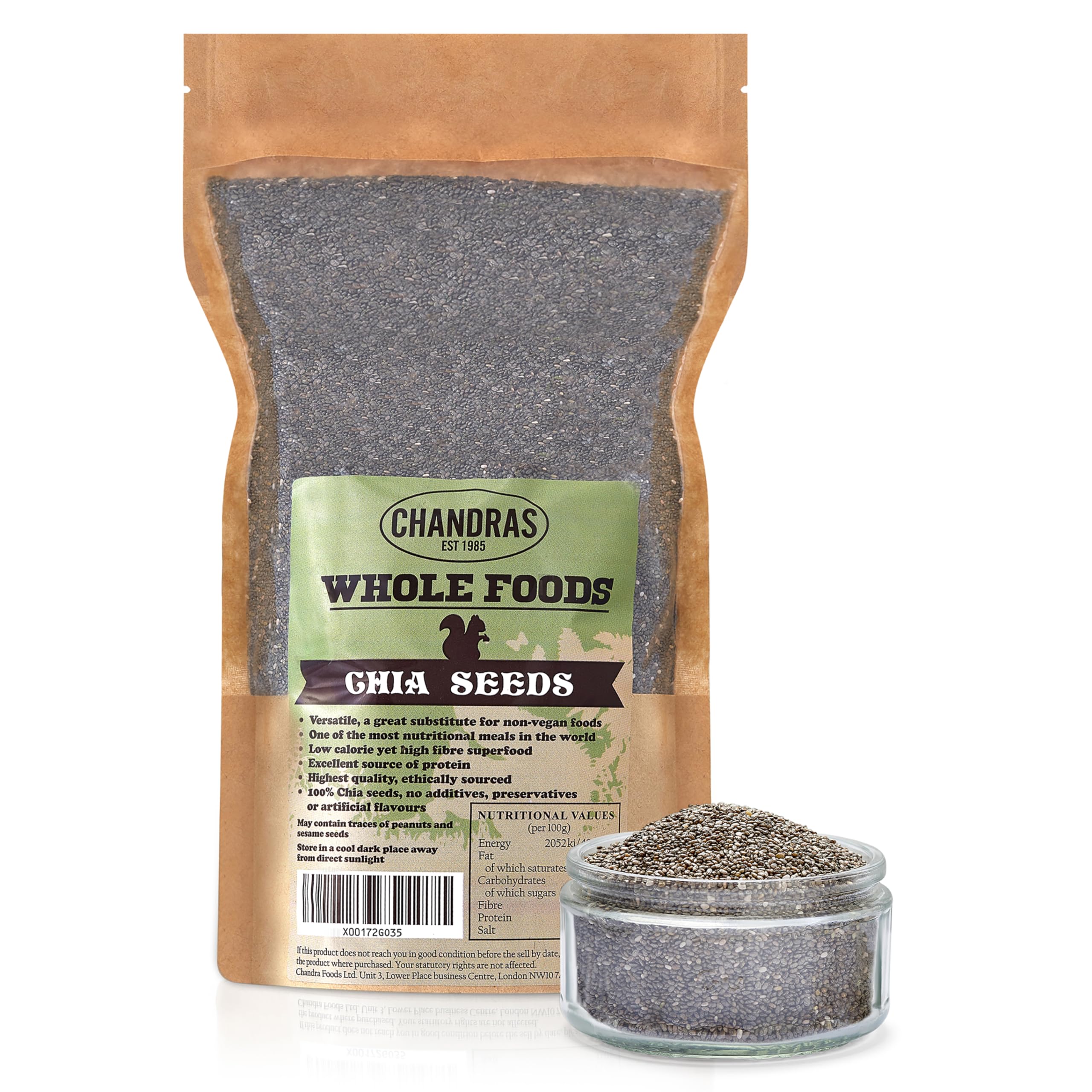 Chandra Whole Foods - Raw Chia Seeds 1KG - Low-Carb High Fibre Black Chia Seeds, Baking, Salads, Cereals & Smoothies - Gluten-Free, Keto, Rich in Protein & Vitamins Omega 3 & 6â€¦