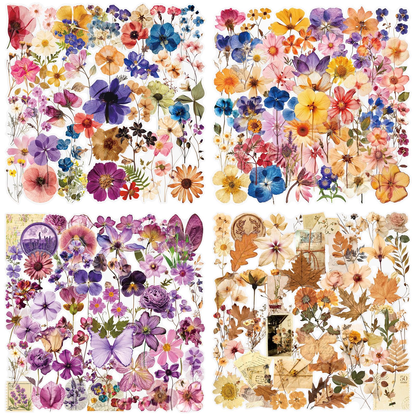 Transparent Flora Scrapbook Stickers Aesthetic Flowers Stickers(200)