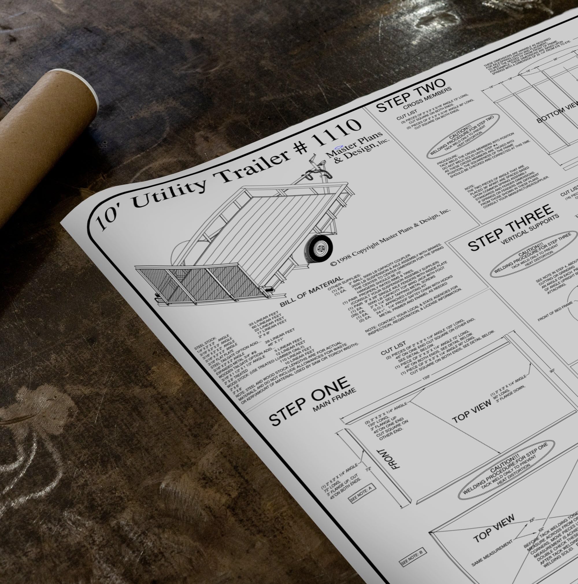 1110-6' x 10' Single Axle 3.5K Utility Trailer DIY Master Plan - 14 How-to Steps w/Blueprint Paper - Engineer Approved