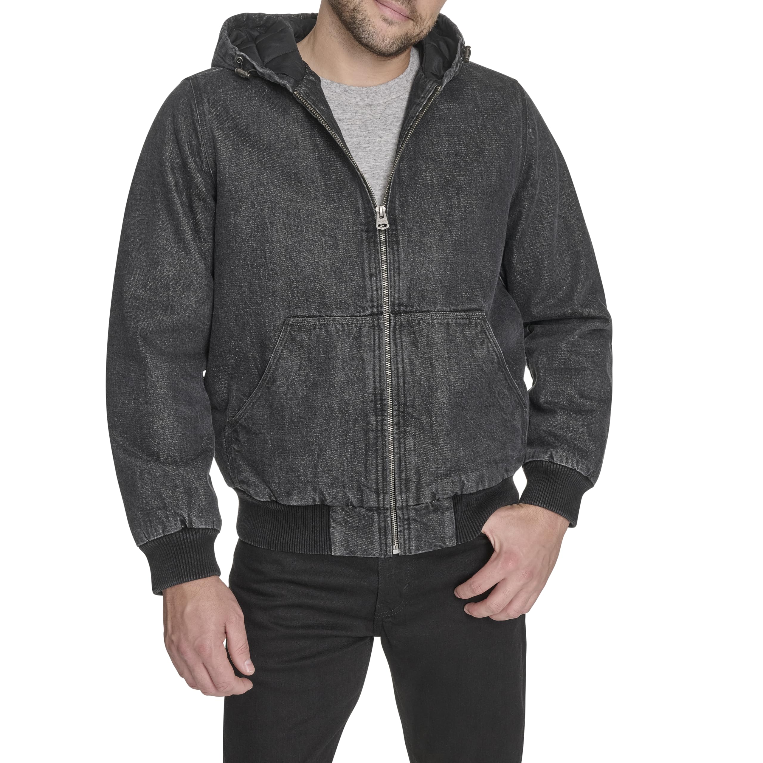 Levi's Men's Hooded Workwear Bomber, Black Wash Denim, M