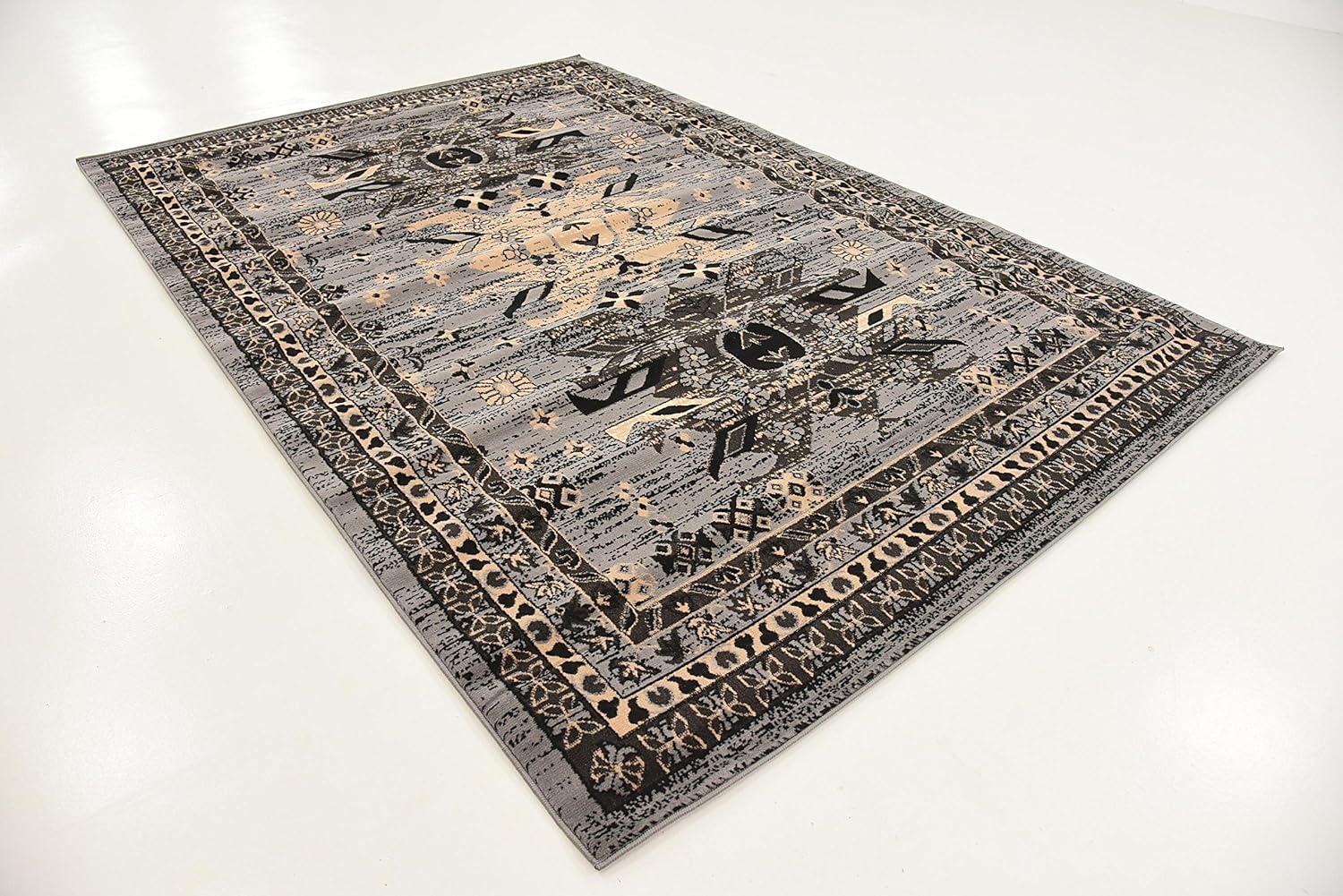 Contemporary Taftan Oasis 6' x 9' Gray Synthetic Area Rug