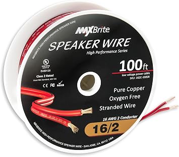 100 ft. 16 Gauge Stranded Flexible Dual Conductor Bonded Zip Cord Wire, Oxygen Free Pure Copper - UL Listed Class 2