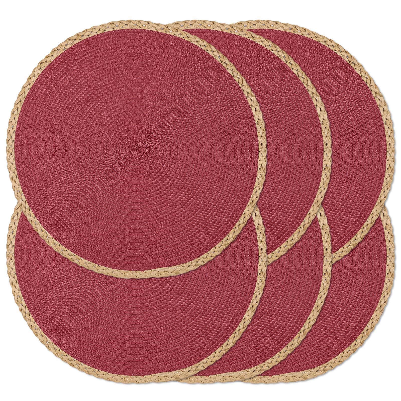 Round Placemats Set of 6, Woven Table Mats, Thin Edge, Berry Red — image 1