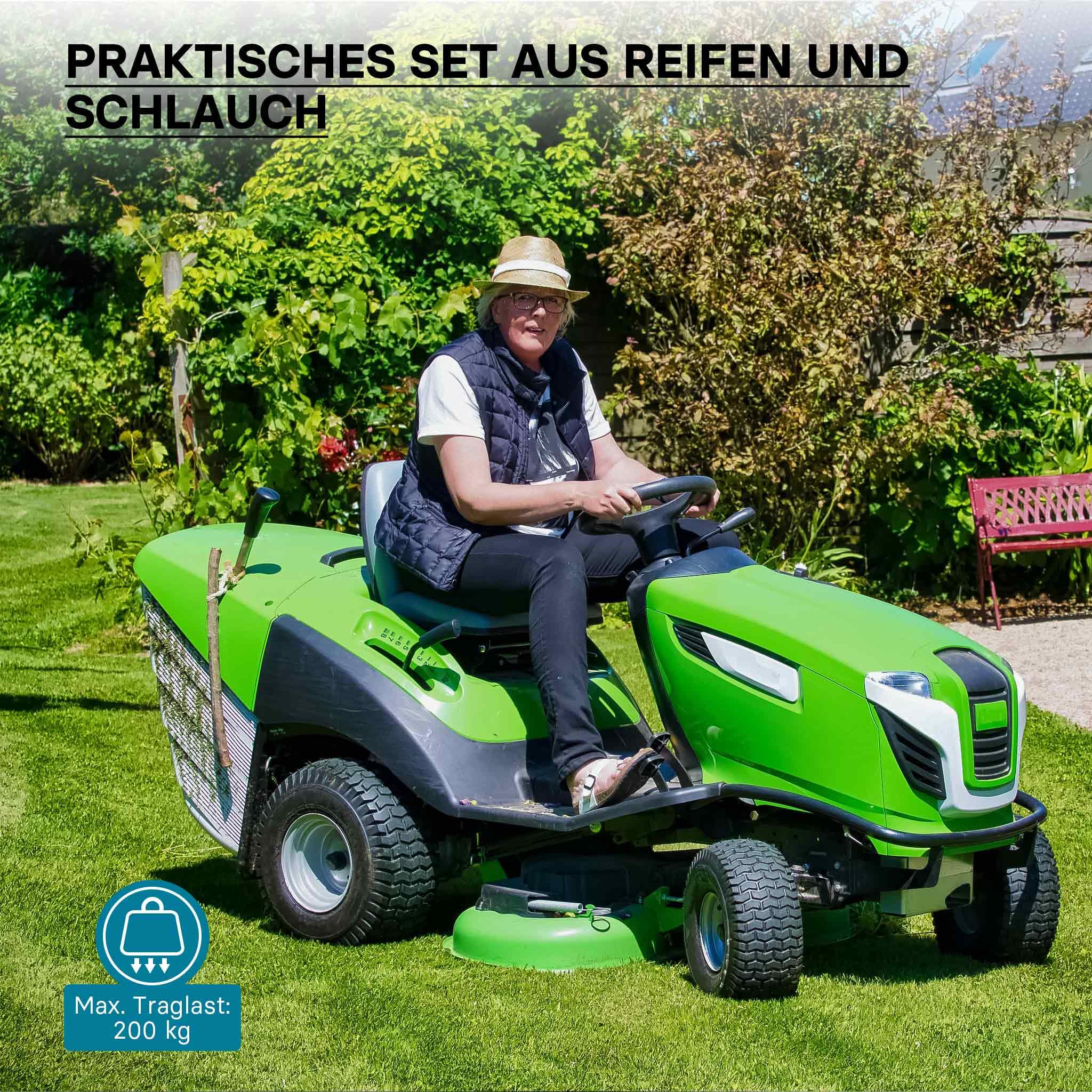 Wiltec Reifen für den Aufsitzmäher 15x6.00-6 4pr mit Schlauch und Winkelventil Komplettrad Rasentraktor