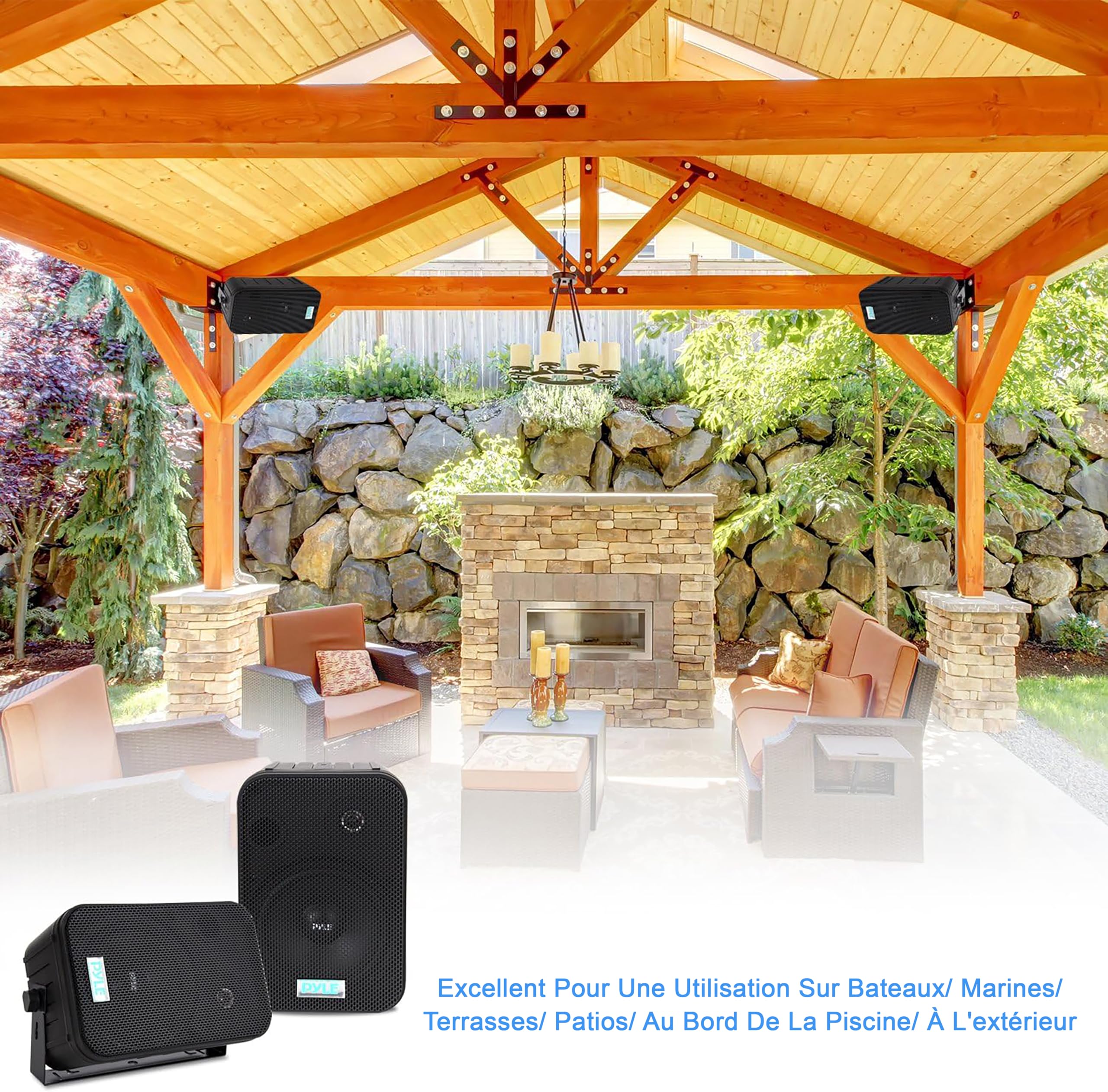 Pyle Home Enceinte d’Extérieur 500W, Paire d’Enceintes Imperméables, Haut Parleur étanche Montée au Mur et Plafond, Montage Universel, Utilisation dans la Piscine, Patio, l'Intérieur