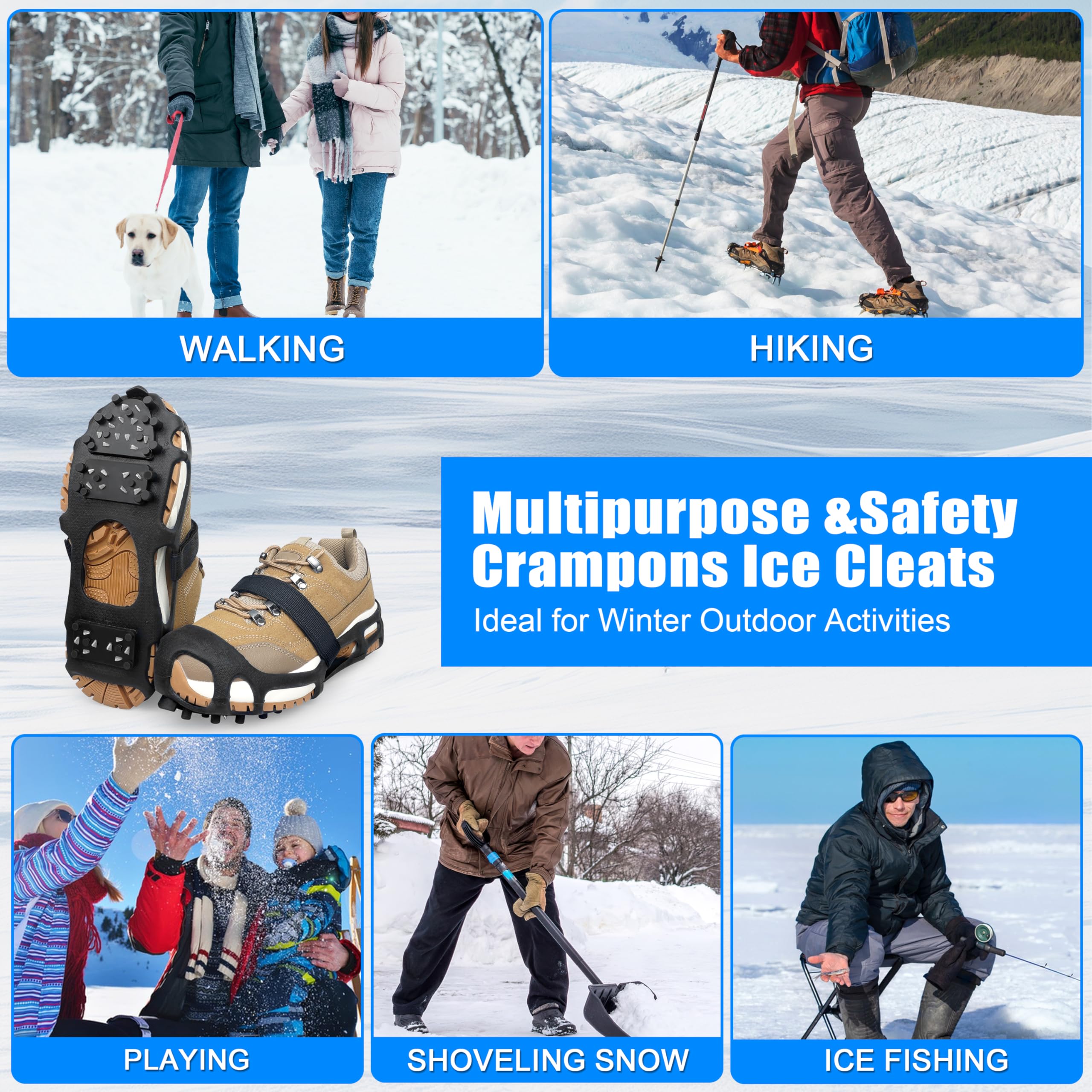 Tacchetti da ghiaccio da neve, ramponi da ghiaccio per scarpe e stivali, unisex, antiscivolo, 28 tacchetti per neve, ghiaccio, escursionismo, passeggiate, pesca