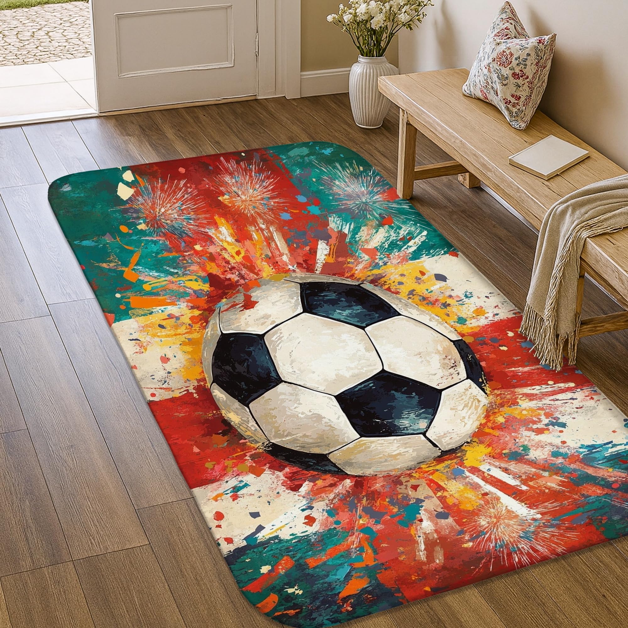 Tapis de football anti-décoloration pour entrée et salle de bain