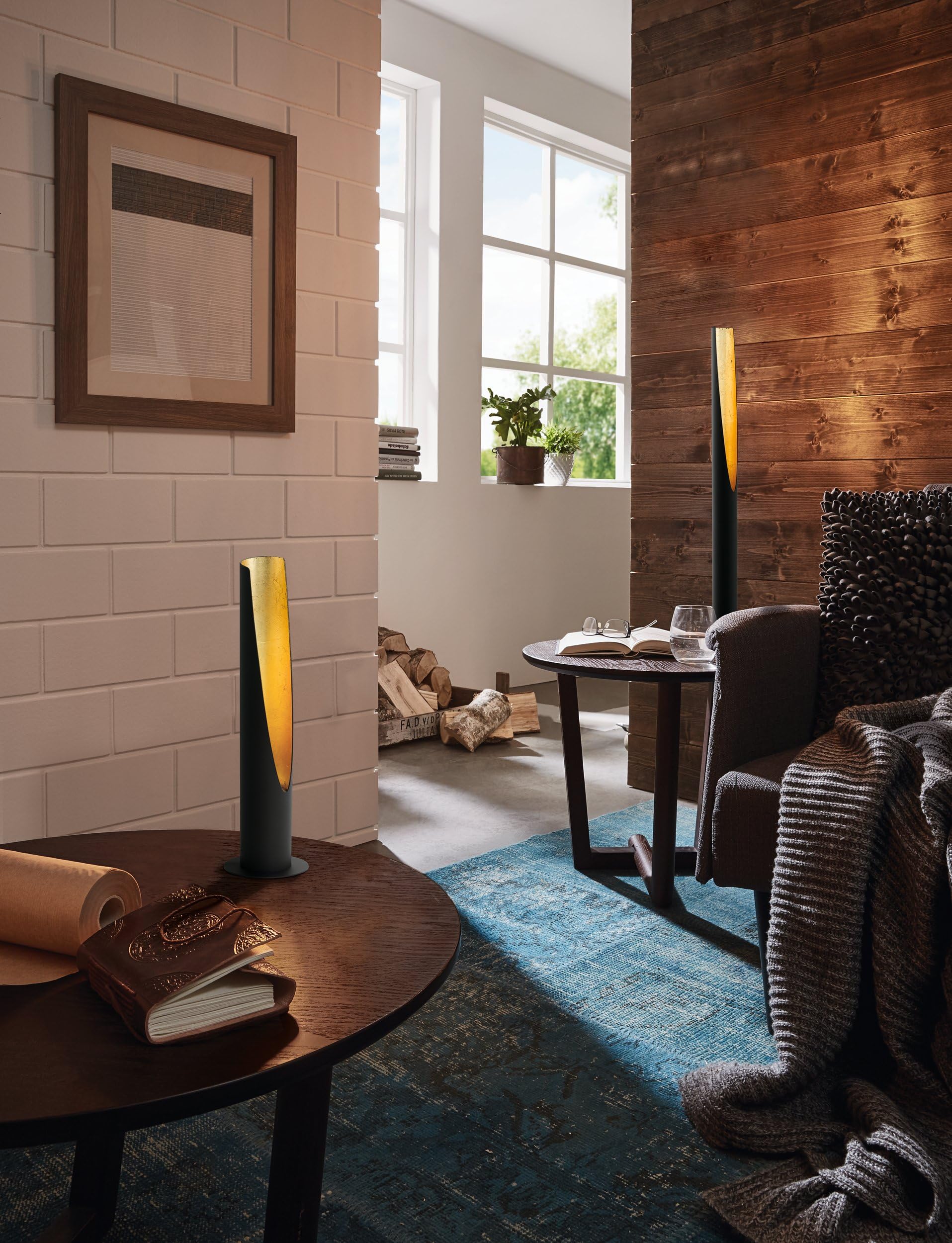 EGLO Stehlampe Barbotto, Eck Standleuchte Stablampe | aus Metall in Schwarz und Gold, GU10 Fassung, inkl. Trittschalter