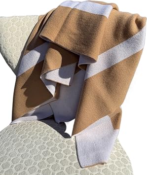 Luxurious 100% Cashmere Homestead Knit Throw - Gorgeous Neutral Shades - Makes a Great Gift! Baby Camel & White