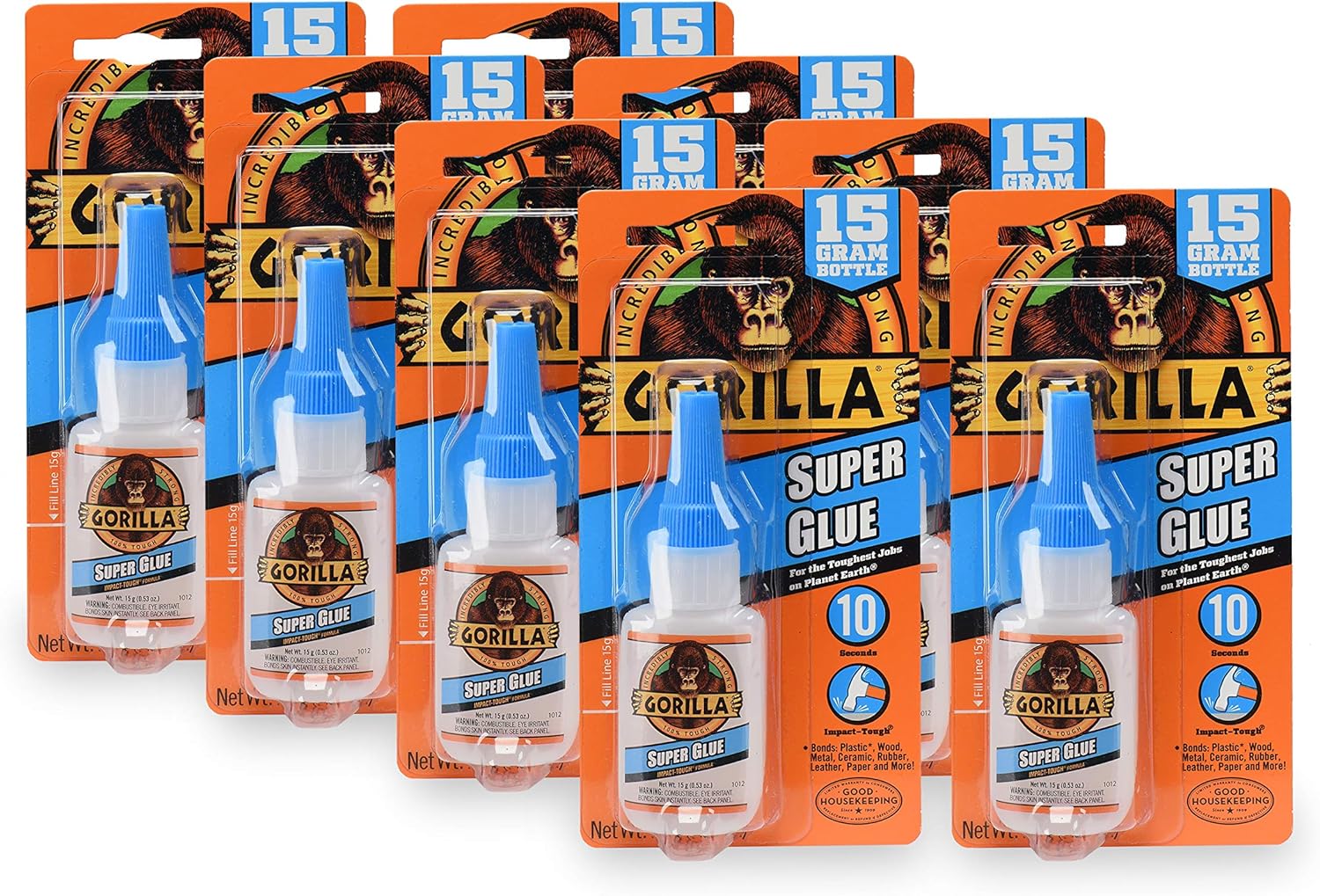 Gorilla Super Glue 15 Gram, Clear, (Pack of 8)